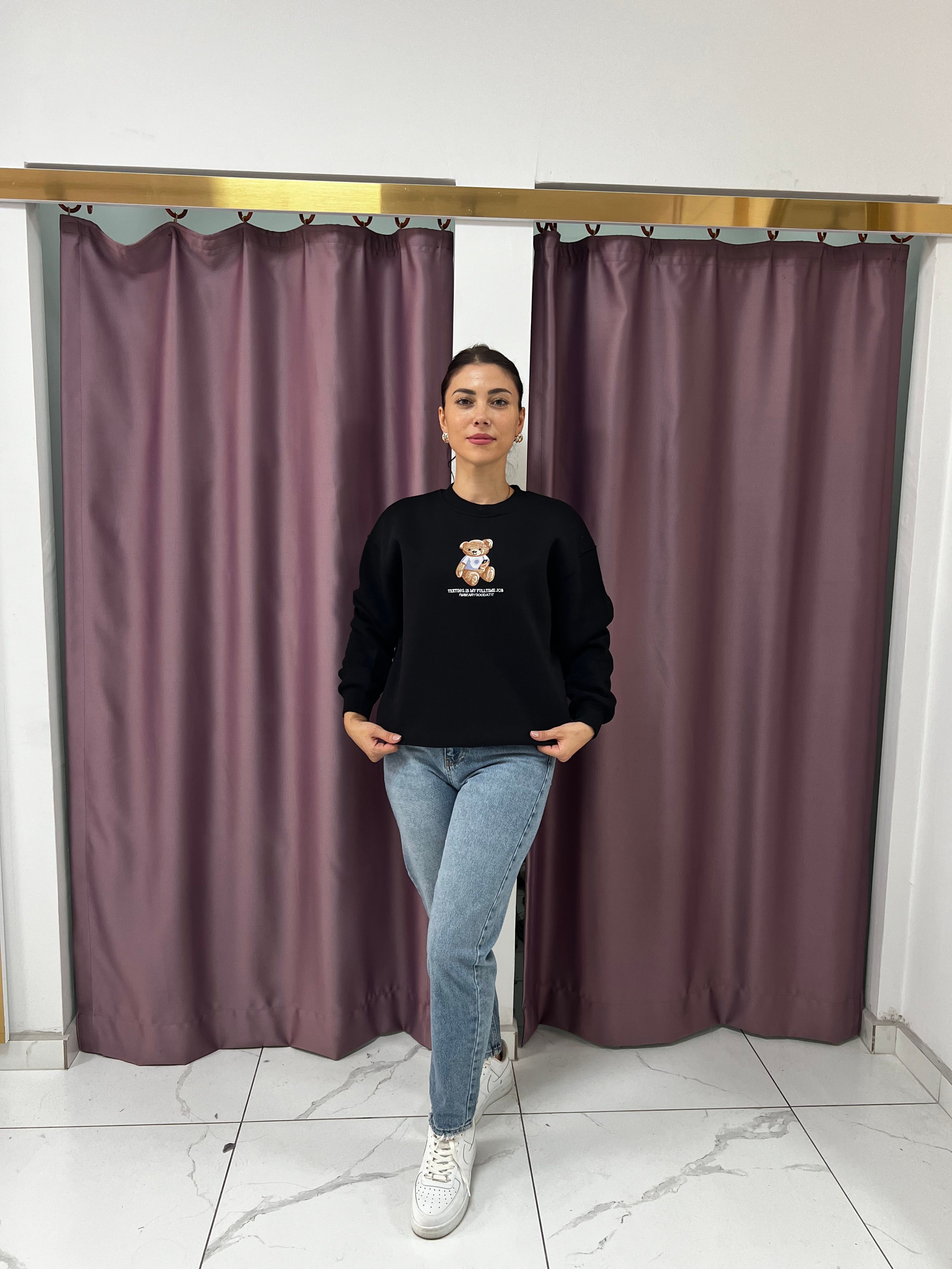 AYICIK NAKIŞLI SWEAT - Siyah