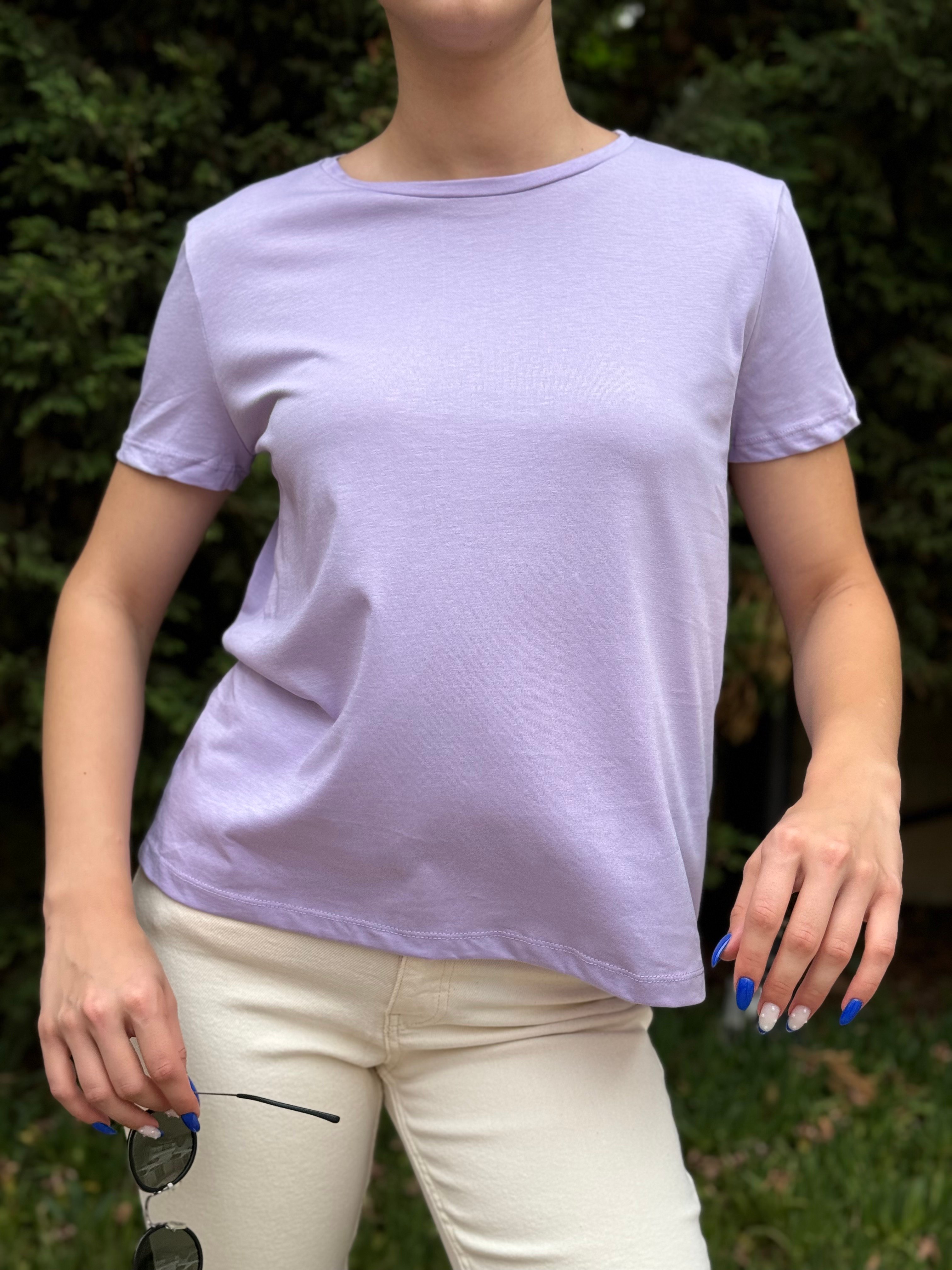 BİSİKLET YAKA BASIC T-SHIRT - Lila