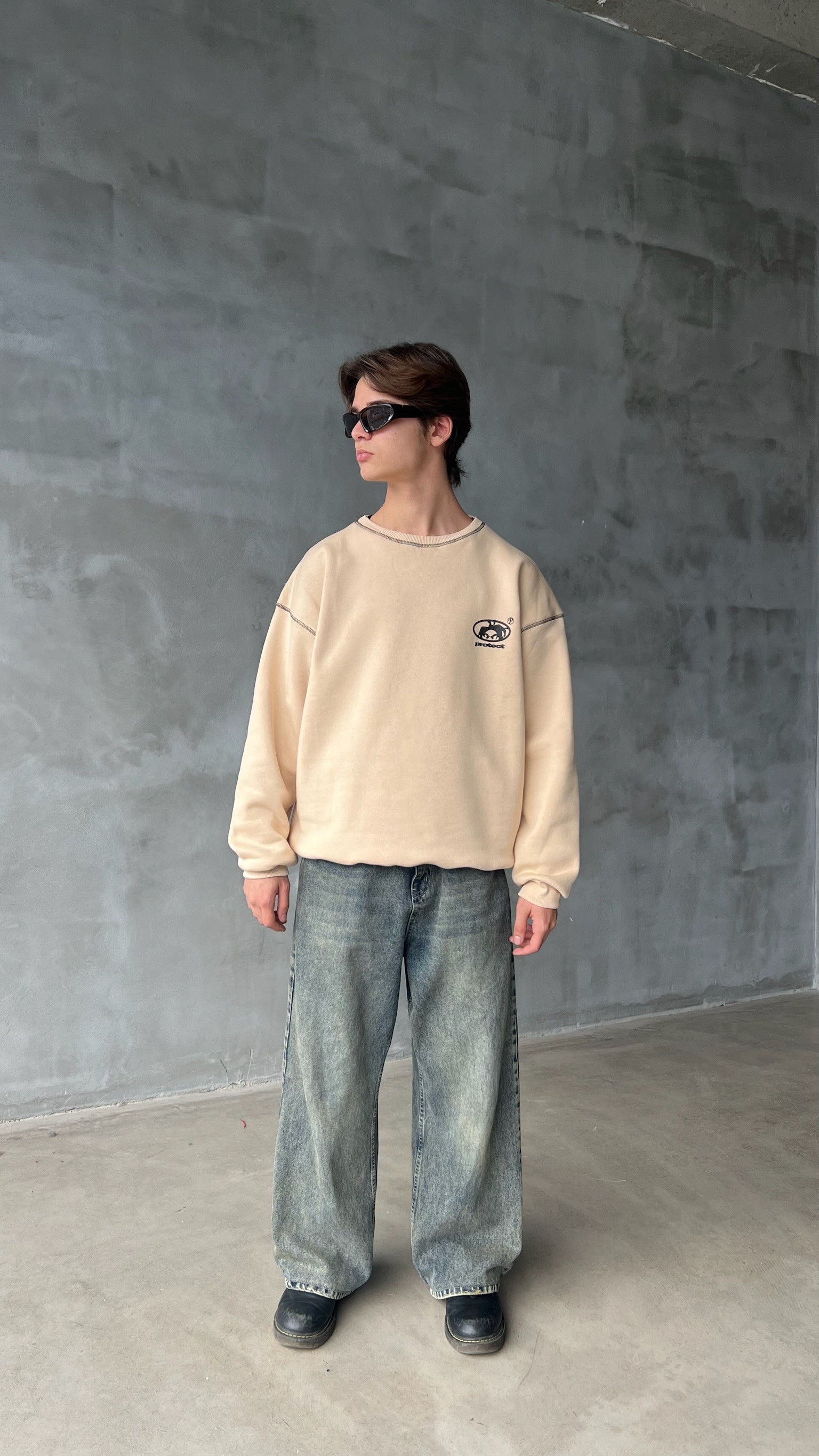 Bej Product Ters Dikiş Detay Oversize Sweatshirt 