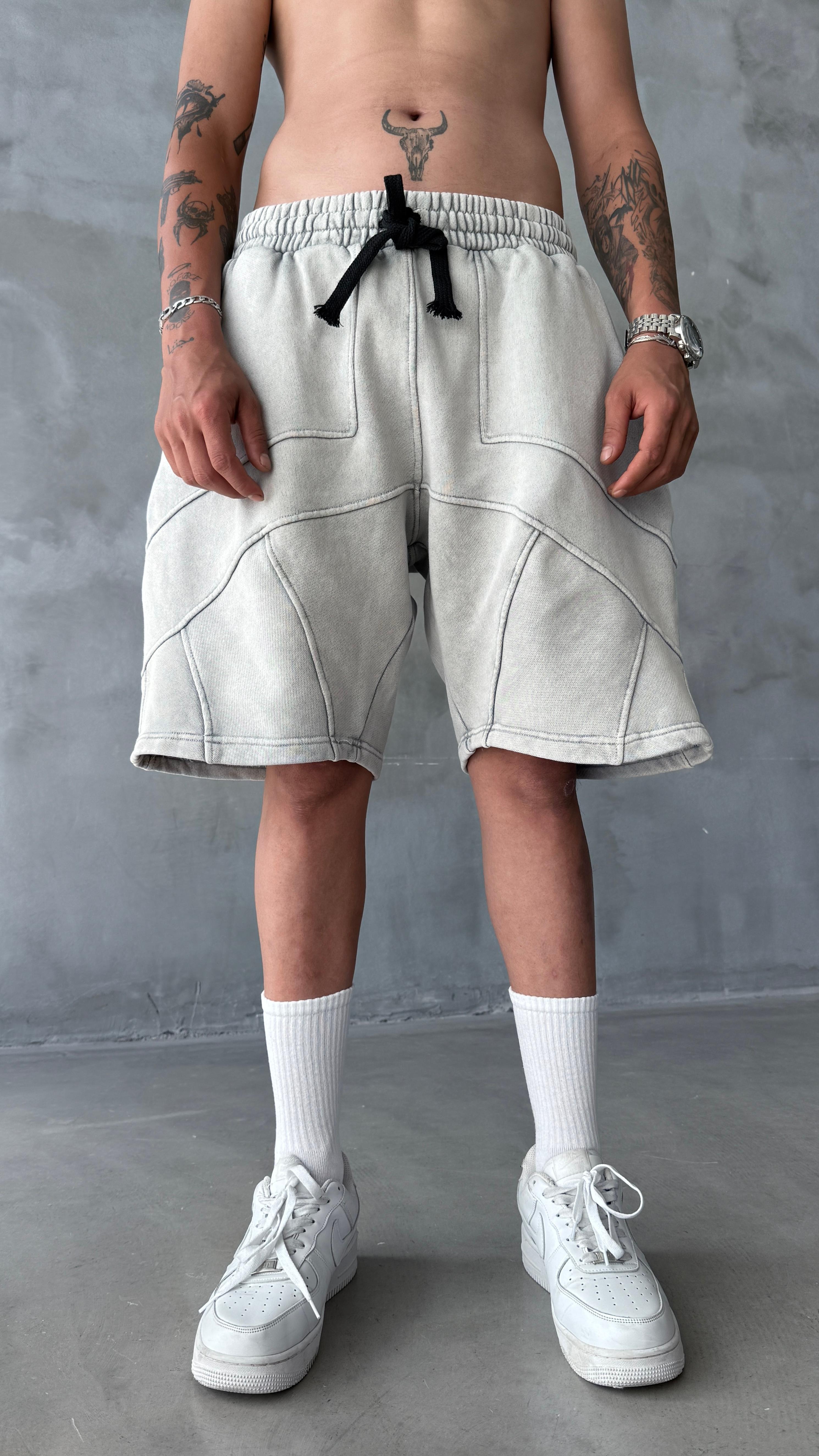 Açık Gri Yıkamalı Five Lines Premium Baggy Şort 