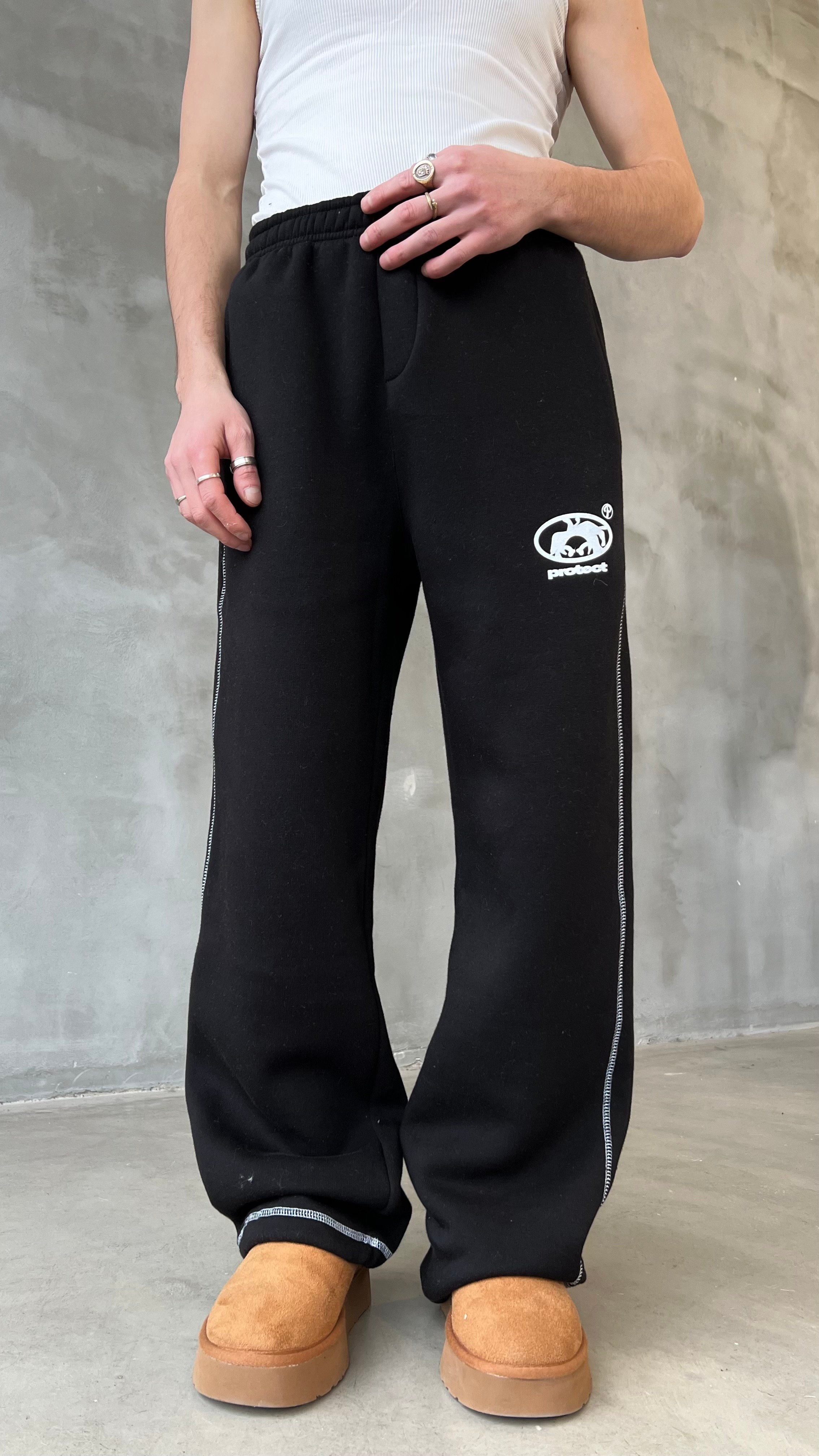 Siyah Karyoka Detay Paçası Ayarlanabilir Baggy Sweat Pant