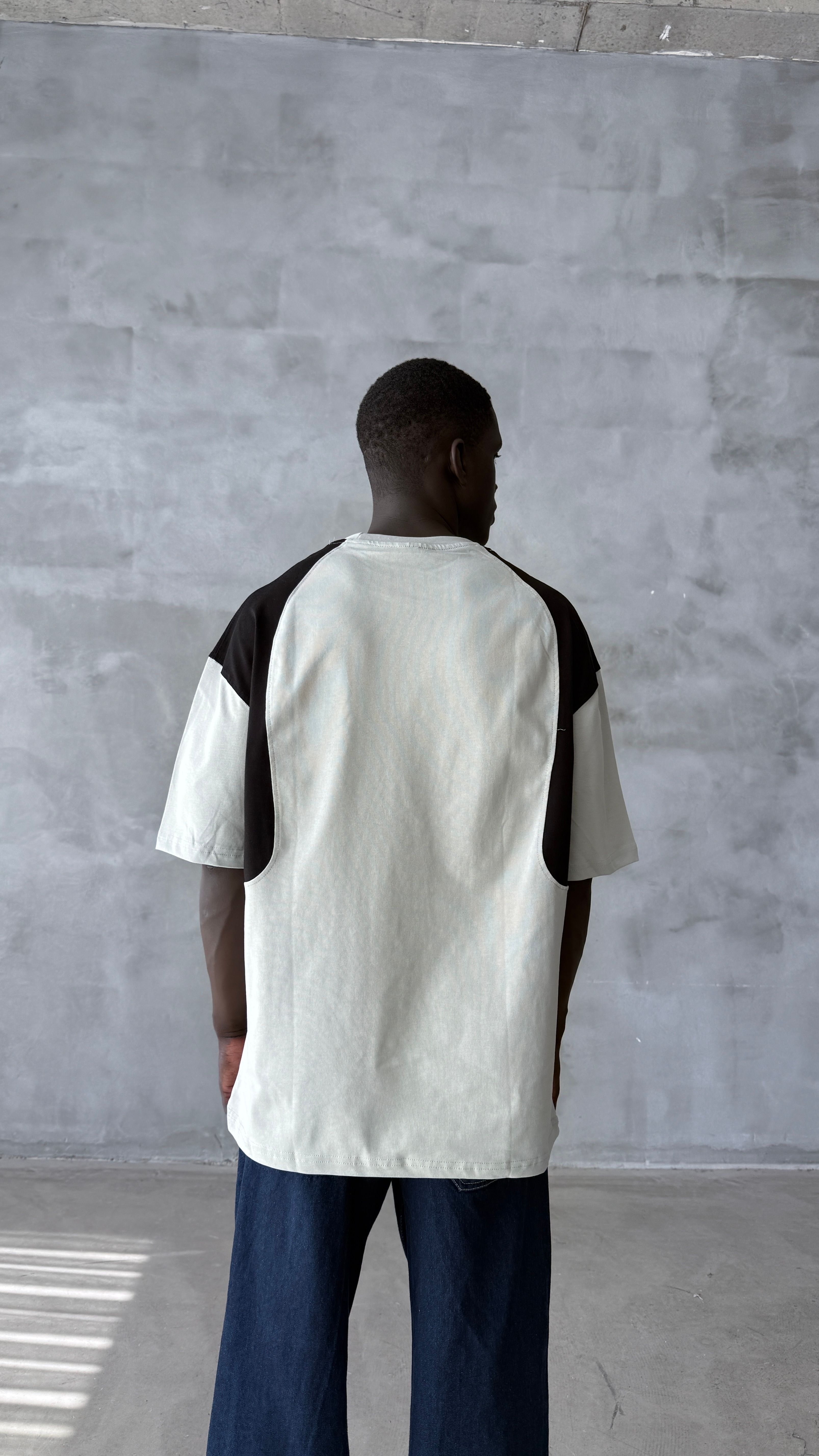 Gri Archy Parçalı Oversize Tişört