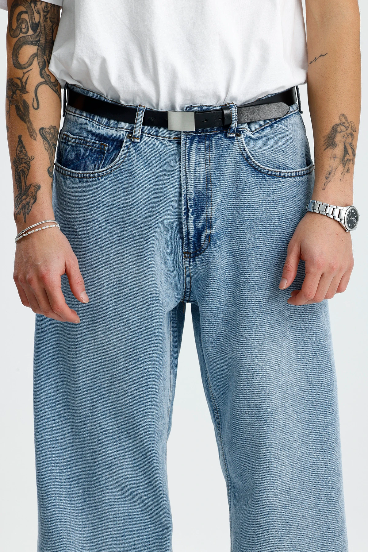 Buz Mavisi Yıkamalı Premium Baggy Jean