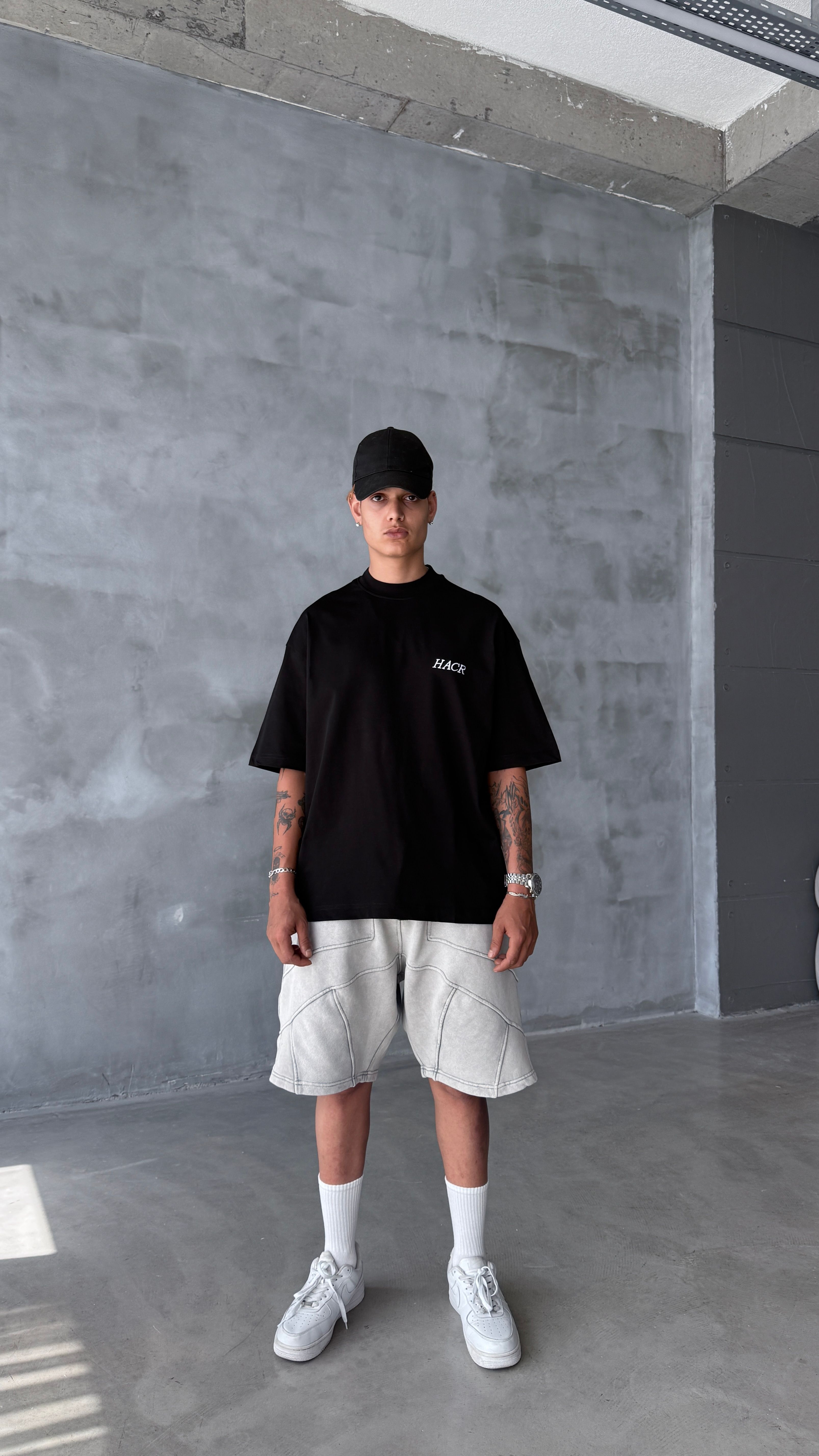 Siyah HACR Nakış Detay Premium Oversize Tişört 