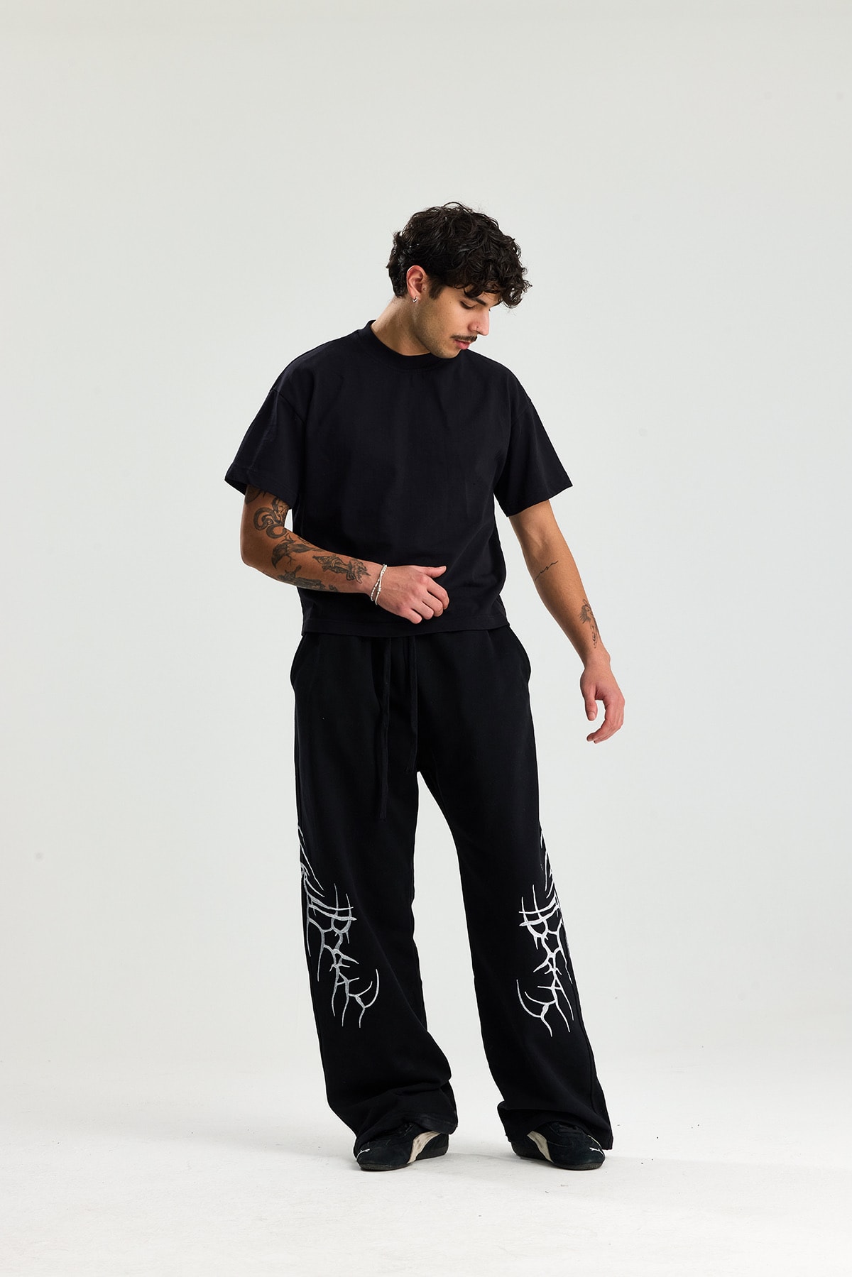 Siyah Bones Nakış Detay Premium Baggy Sweatpant 
