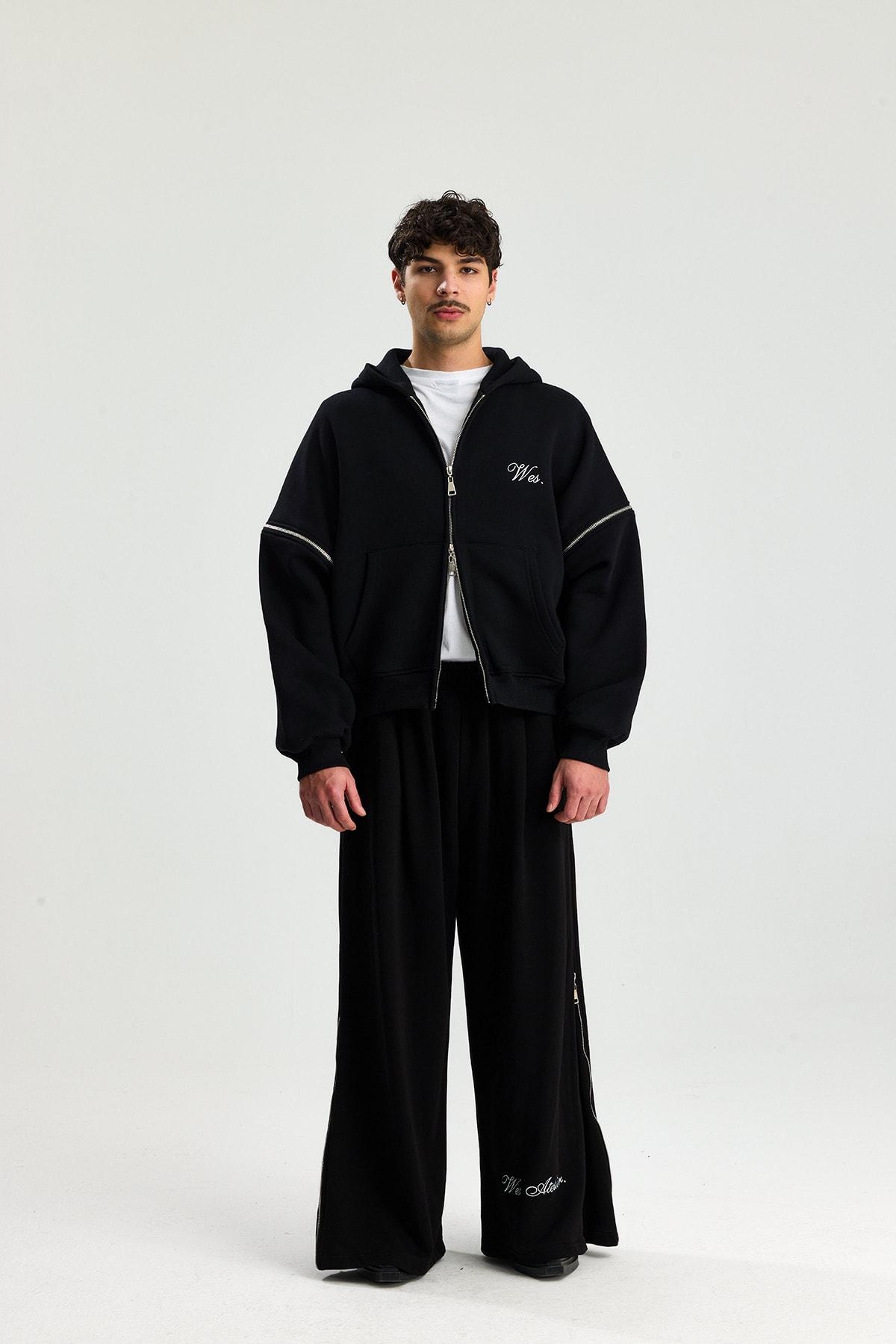 Wes Kolları Çıkarılabilir Premium Nakış Detay Boxy Fit Zipper Hoodie