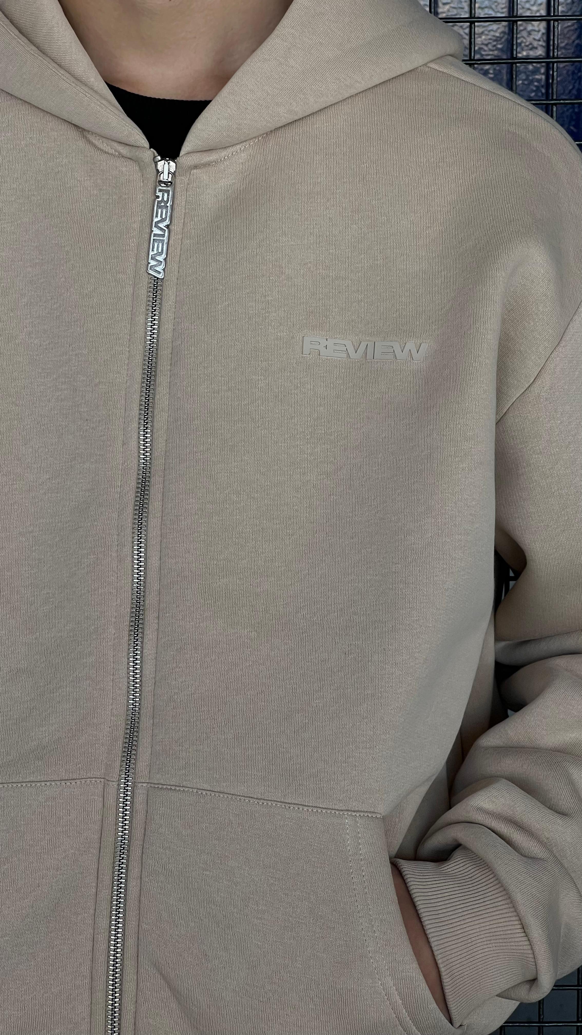 RW Bej Basic Oversize Zipper Hoodie