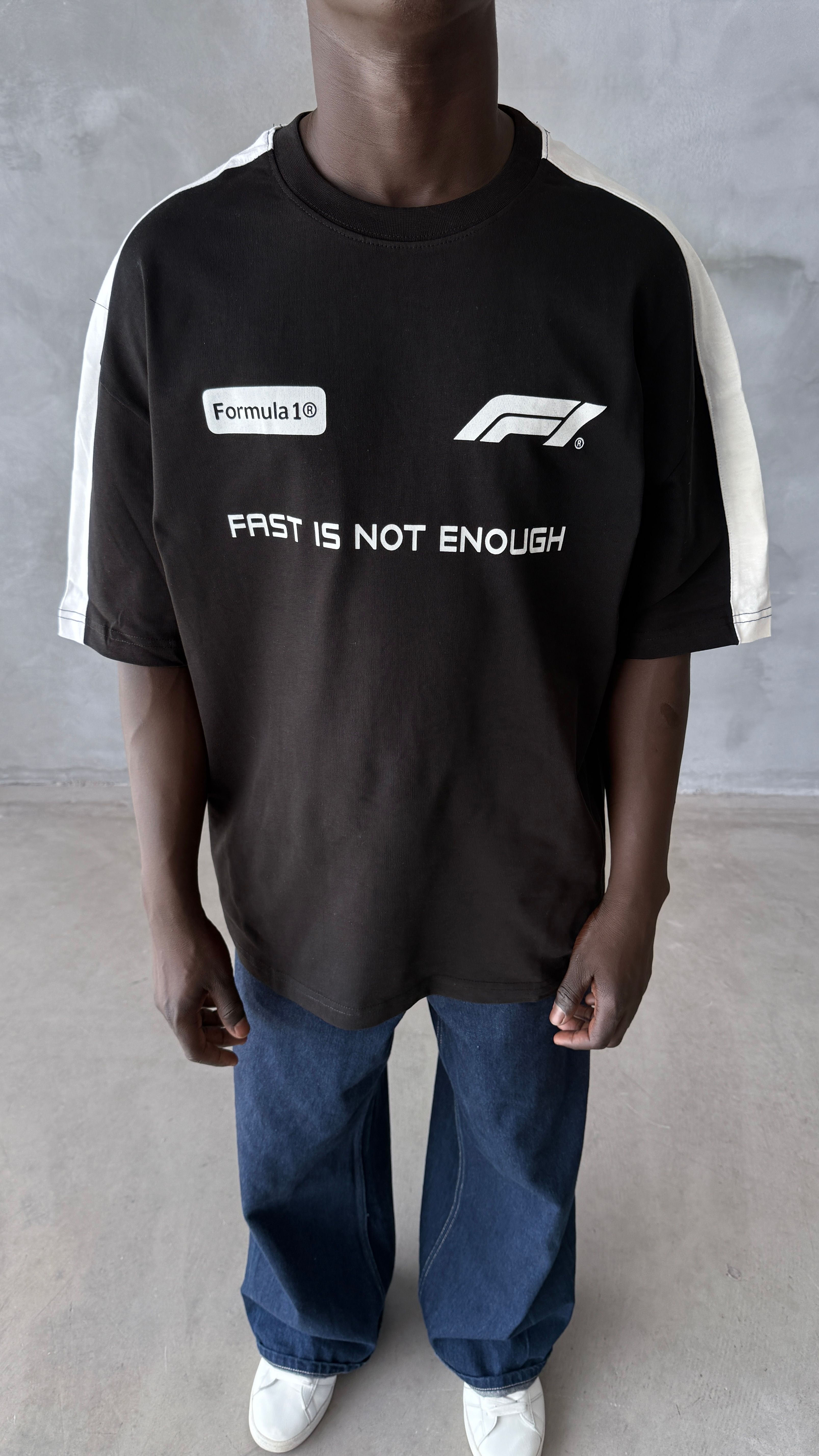 Siyah Formula 1 Oversize Tişört 