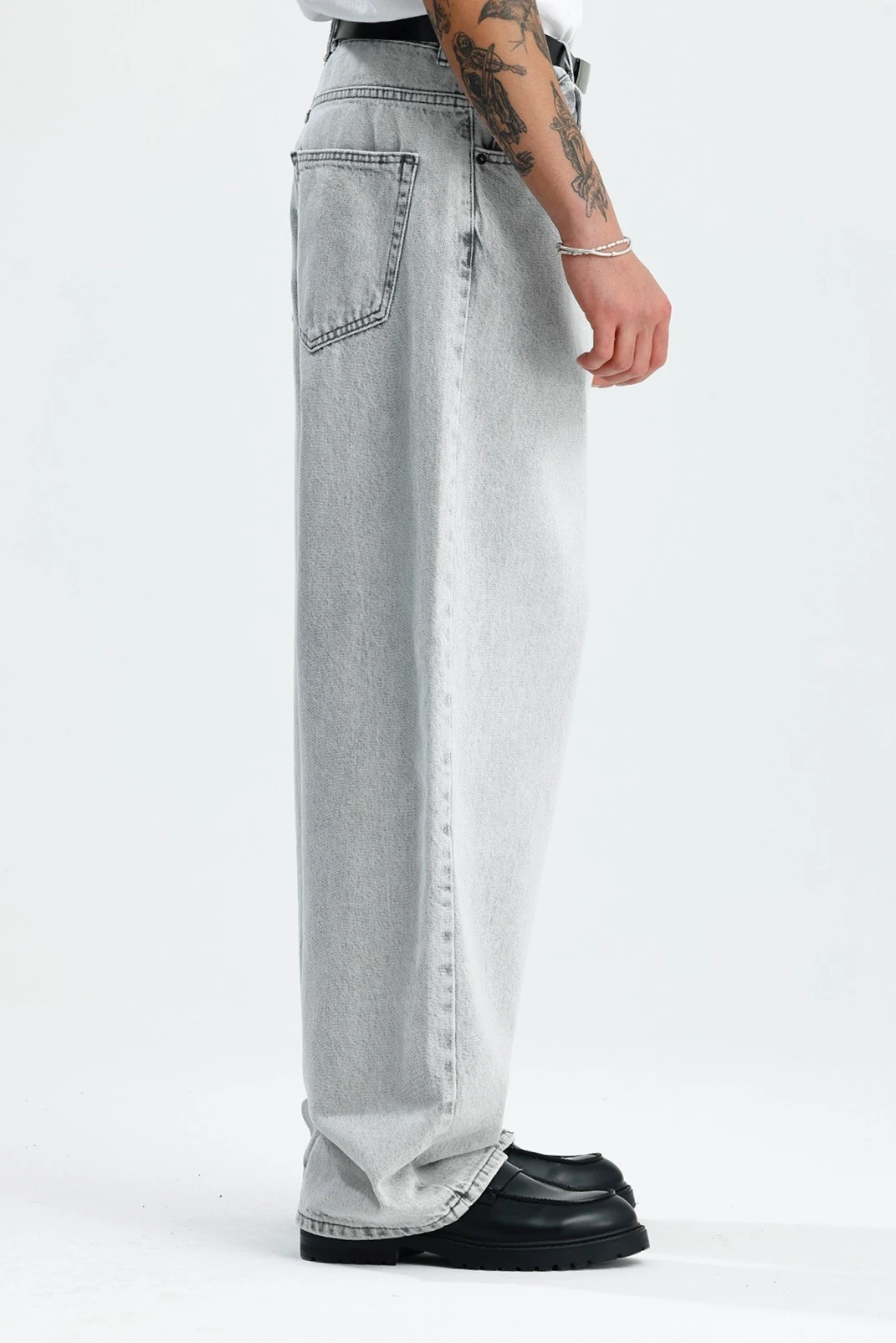 Açık Gri Yıkamalı Premium Baggy Jean