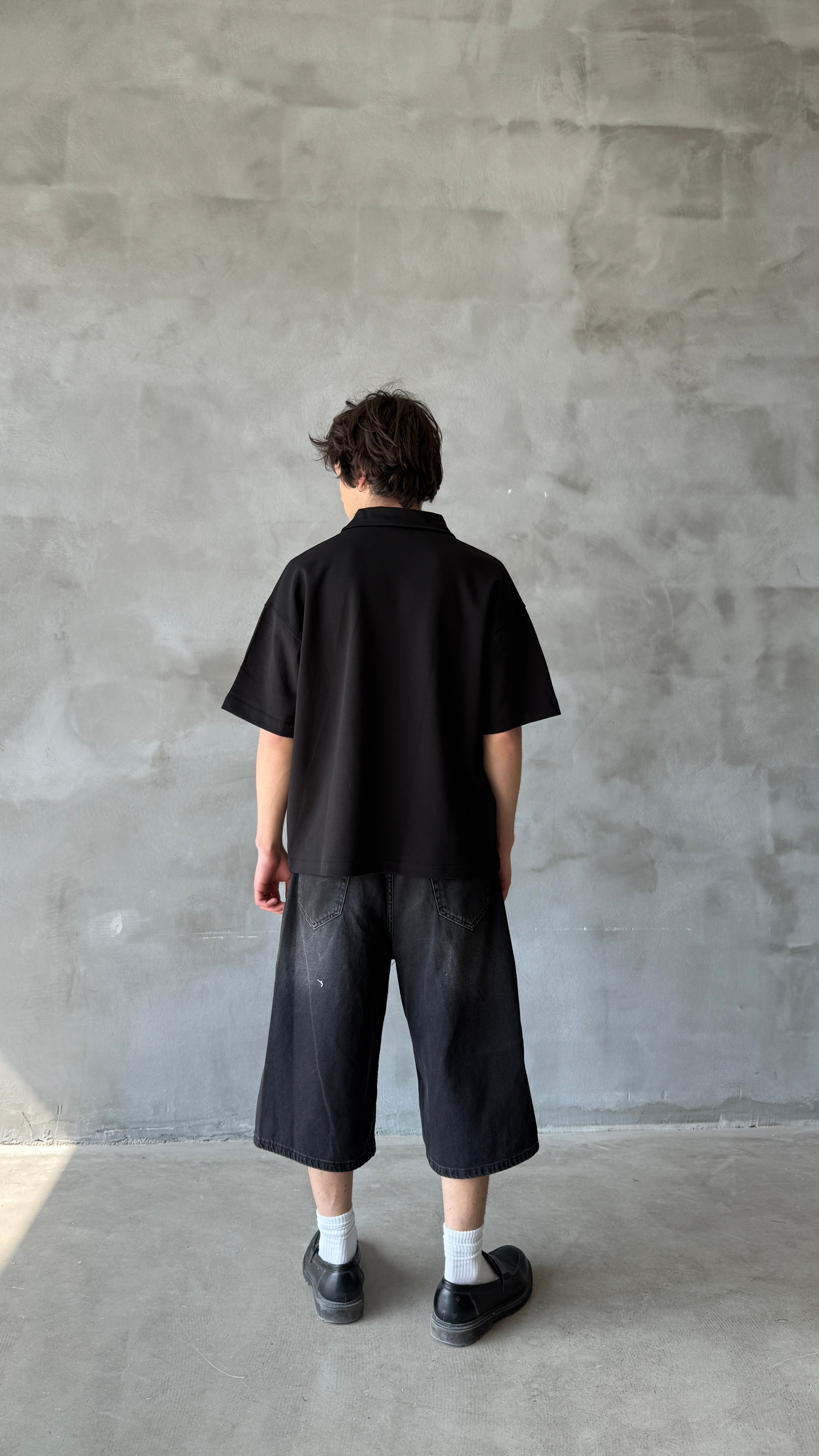 Siyah Quite Palace Polo Yaka Oversize Tişört 
