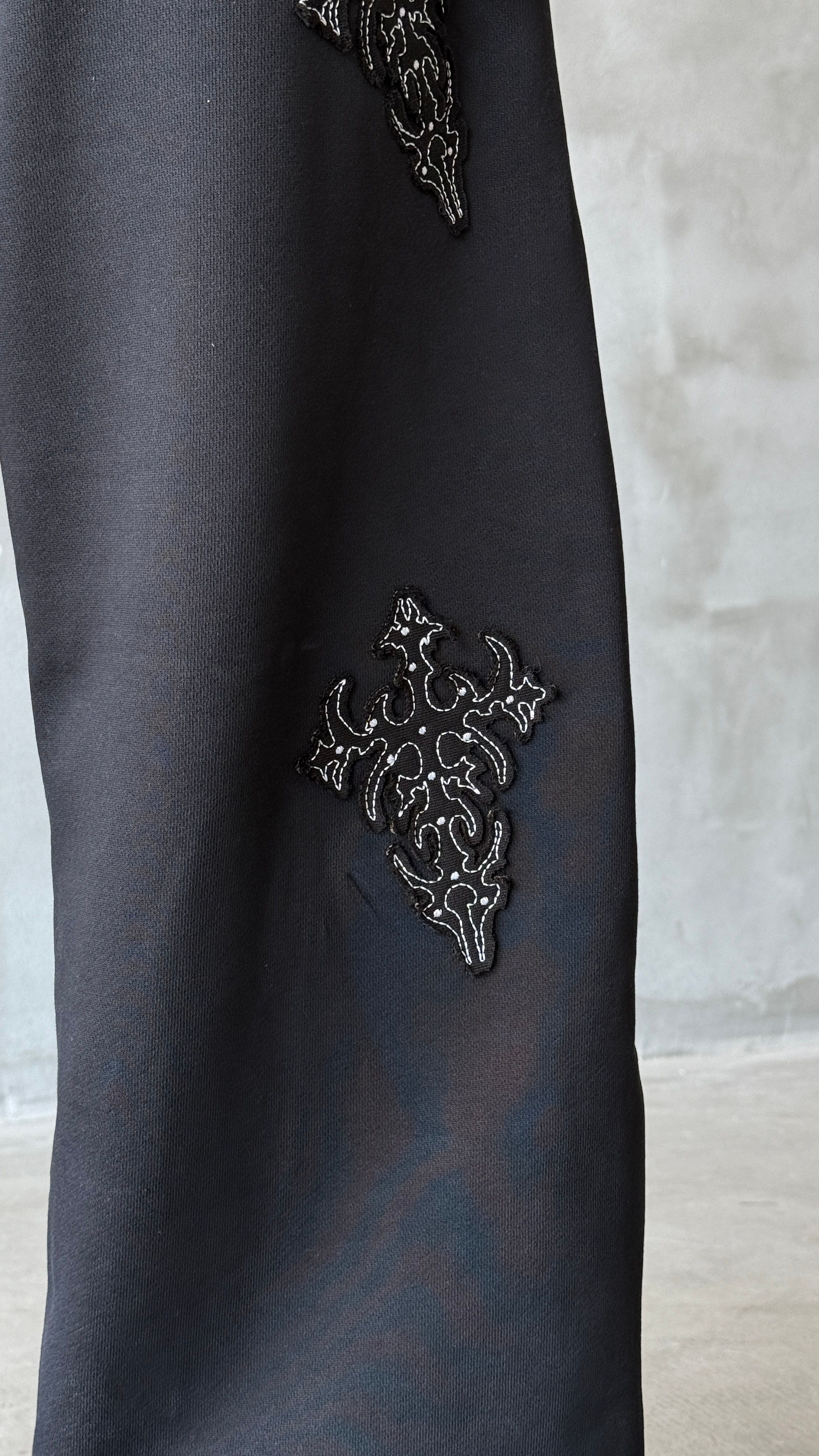 Siyah Yıkamalı Crosses Patch Detay Double Waist Premium Baggy Sweatpant