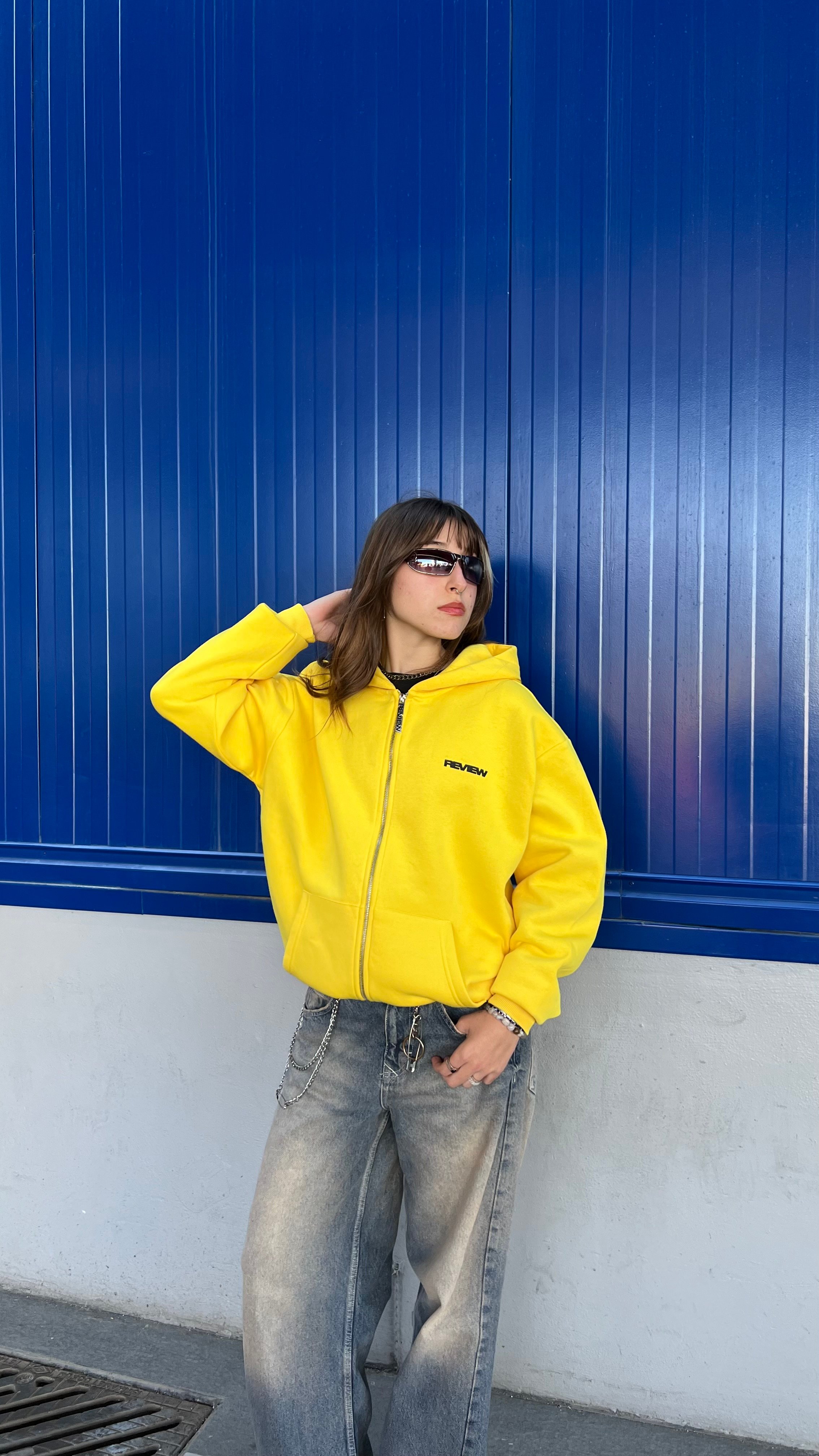 RW Yellow Basic Oversize Zipper Hoodie 