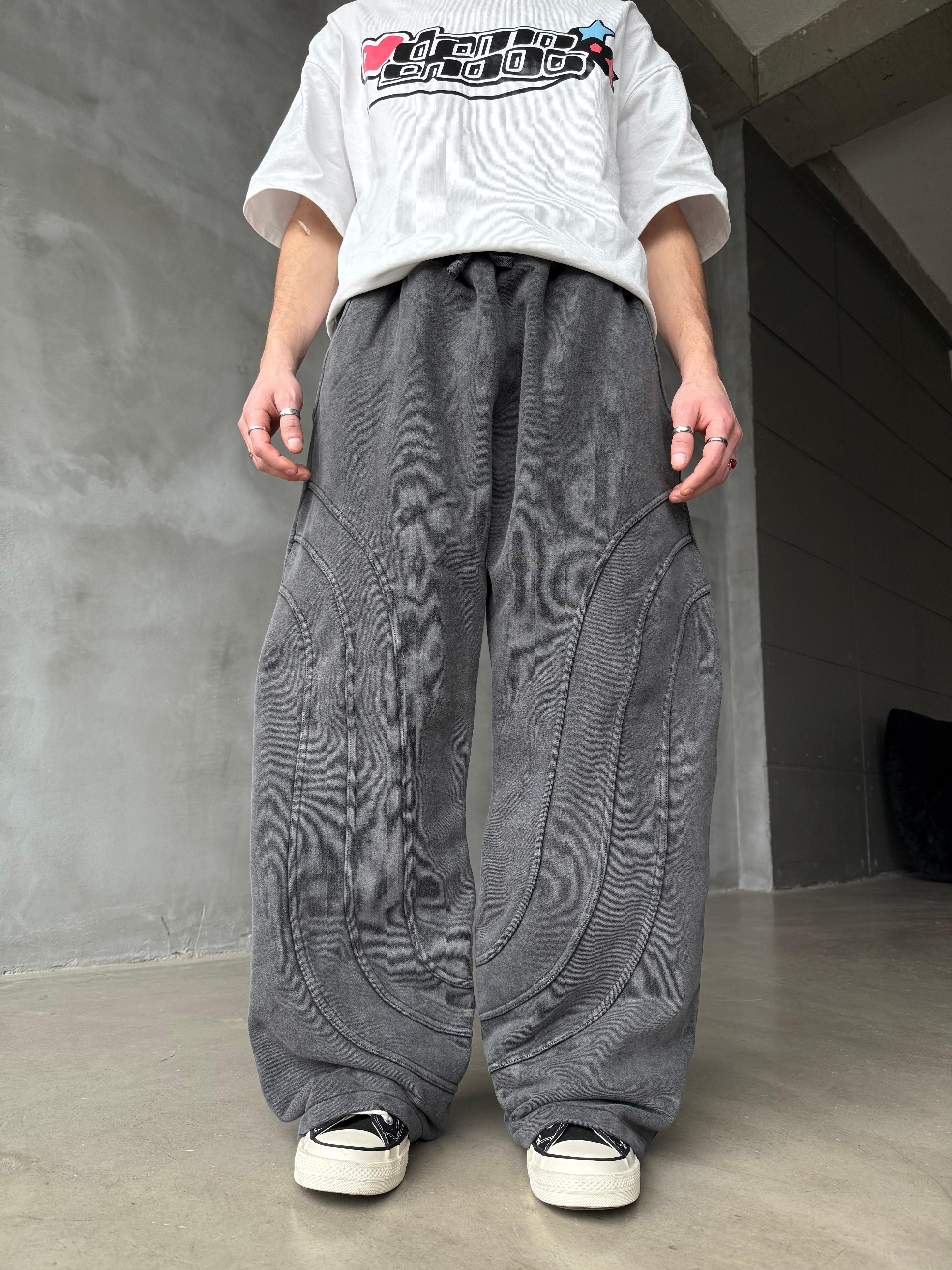 Three Lines Koyu Antrasit Yıkamalı Premium Baggy Sweatpant