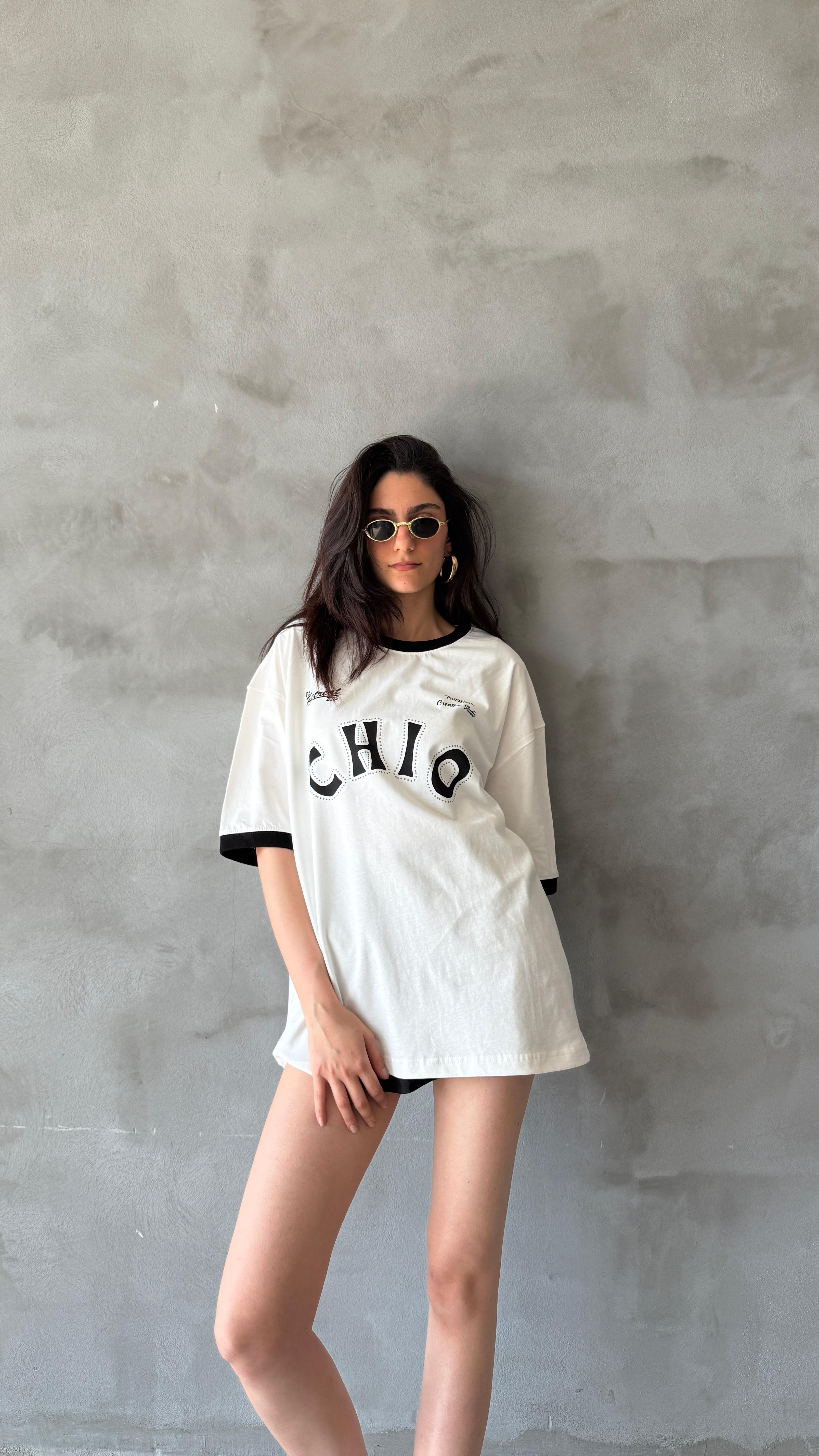 Beyaz Chio Oversize Tişört 