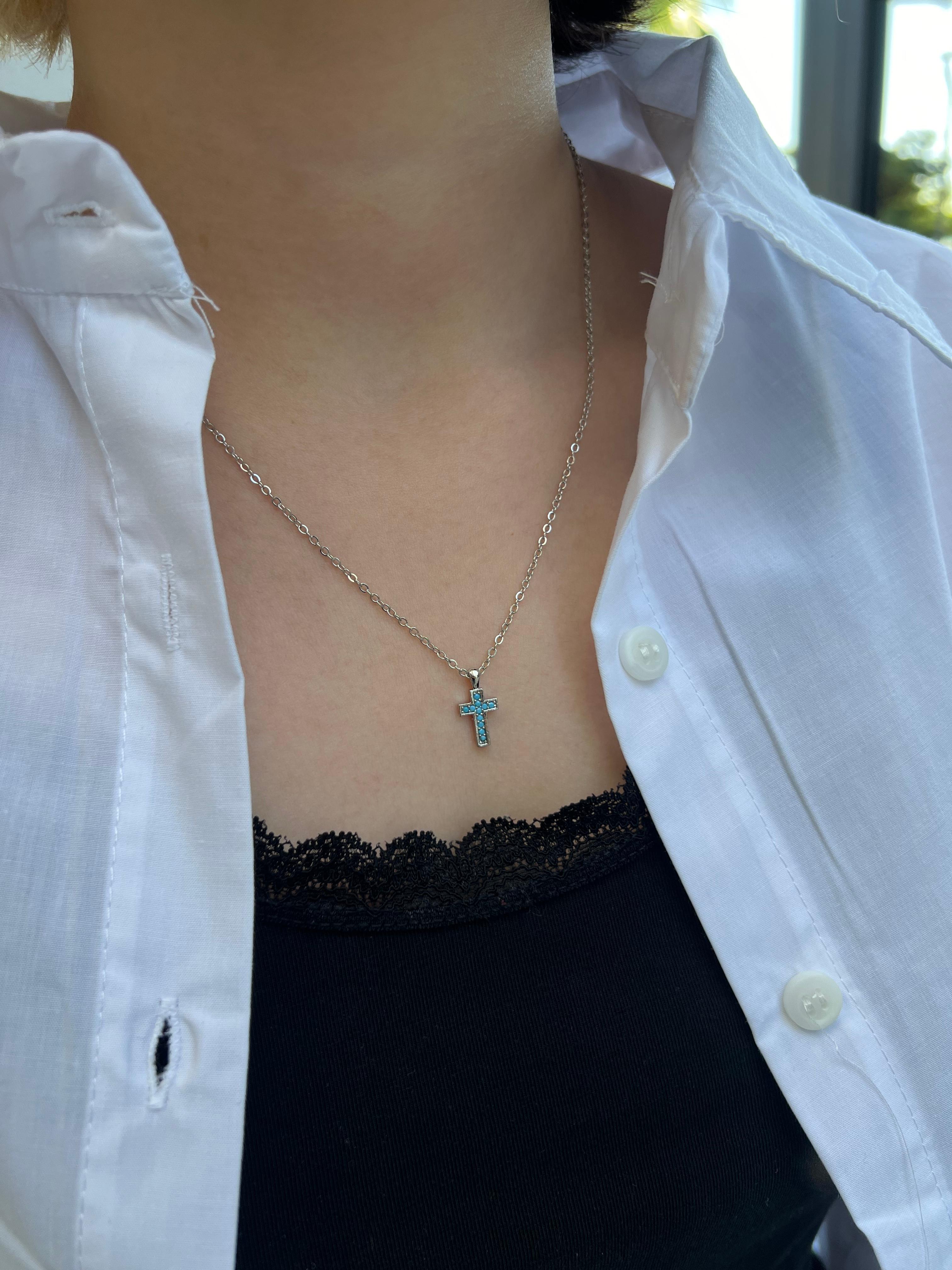 Cross Light Blue Color Necklace