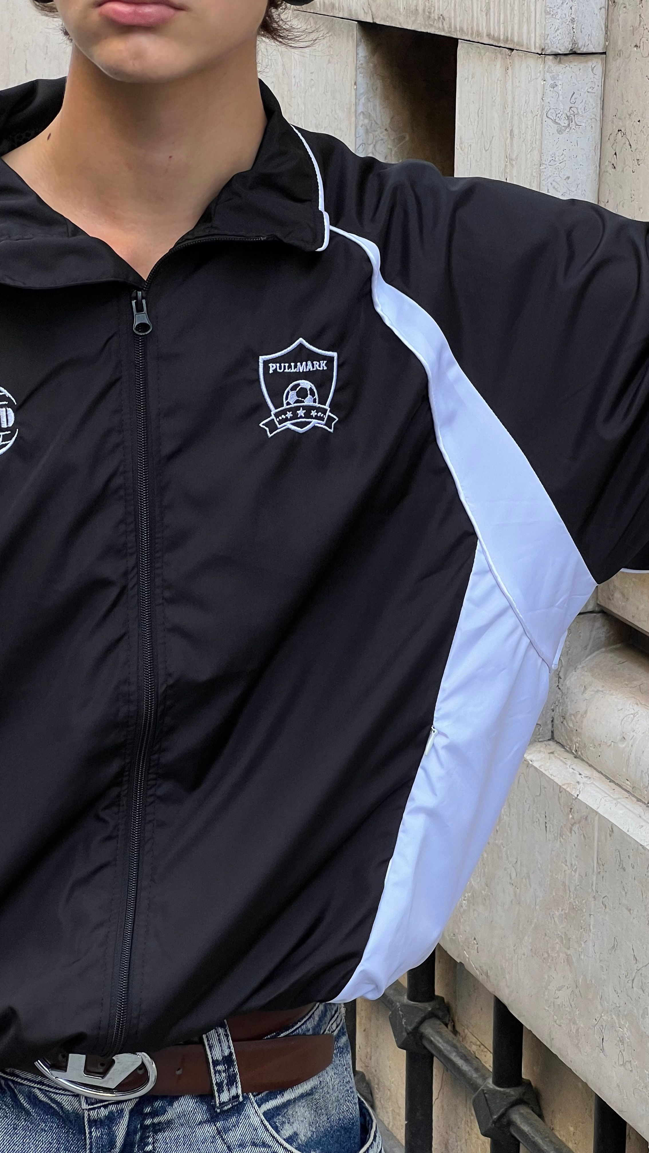 Parçalı Siyah Oversize Track Jacket 