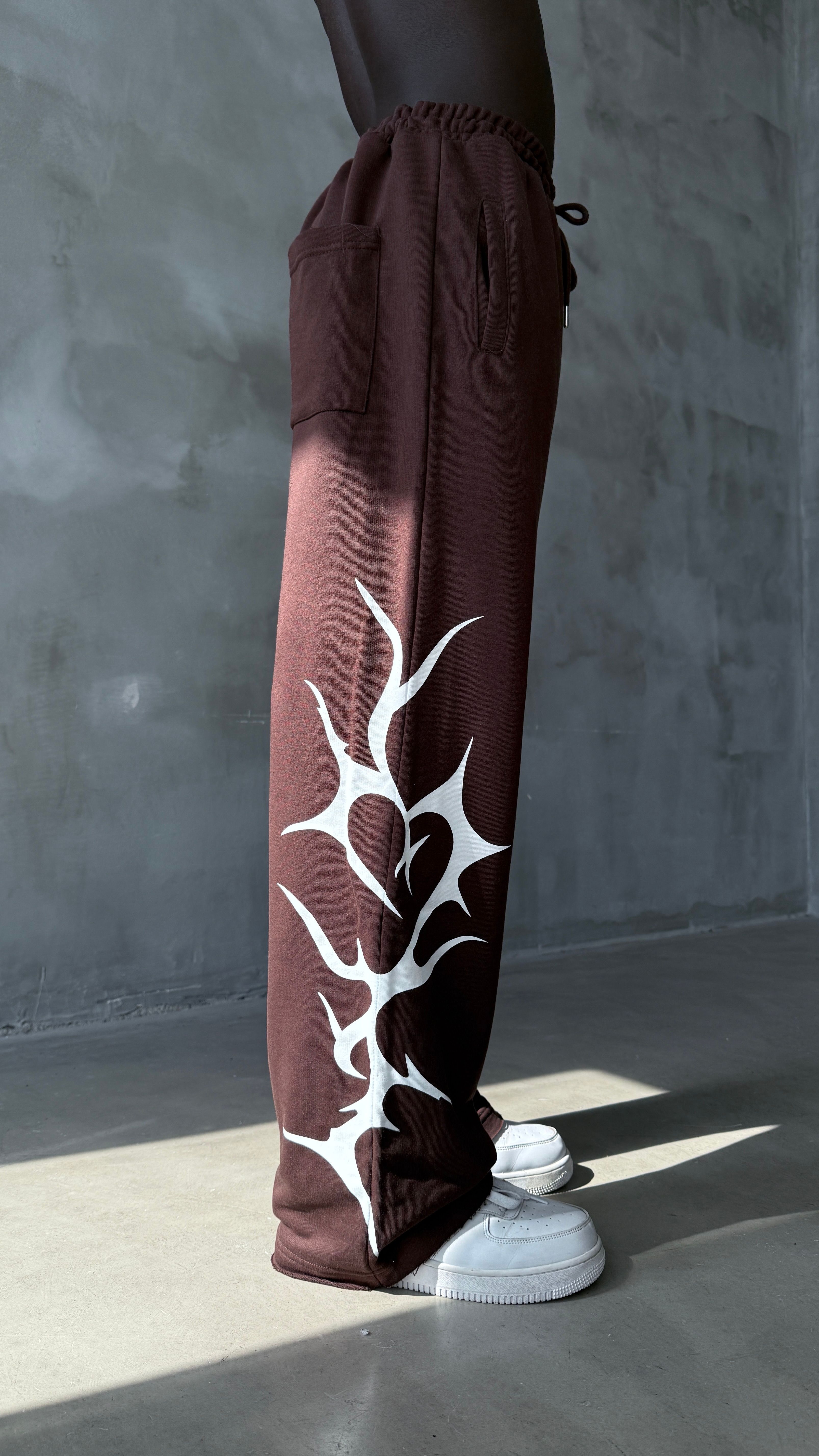 Kahve Tribal Baskılı Baggy Eşofman 