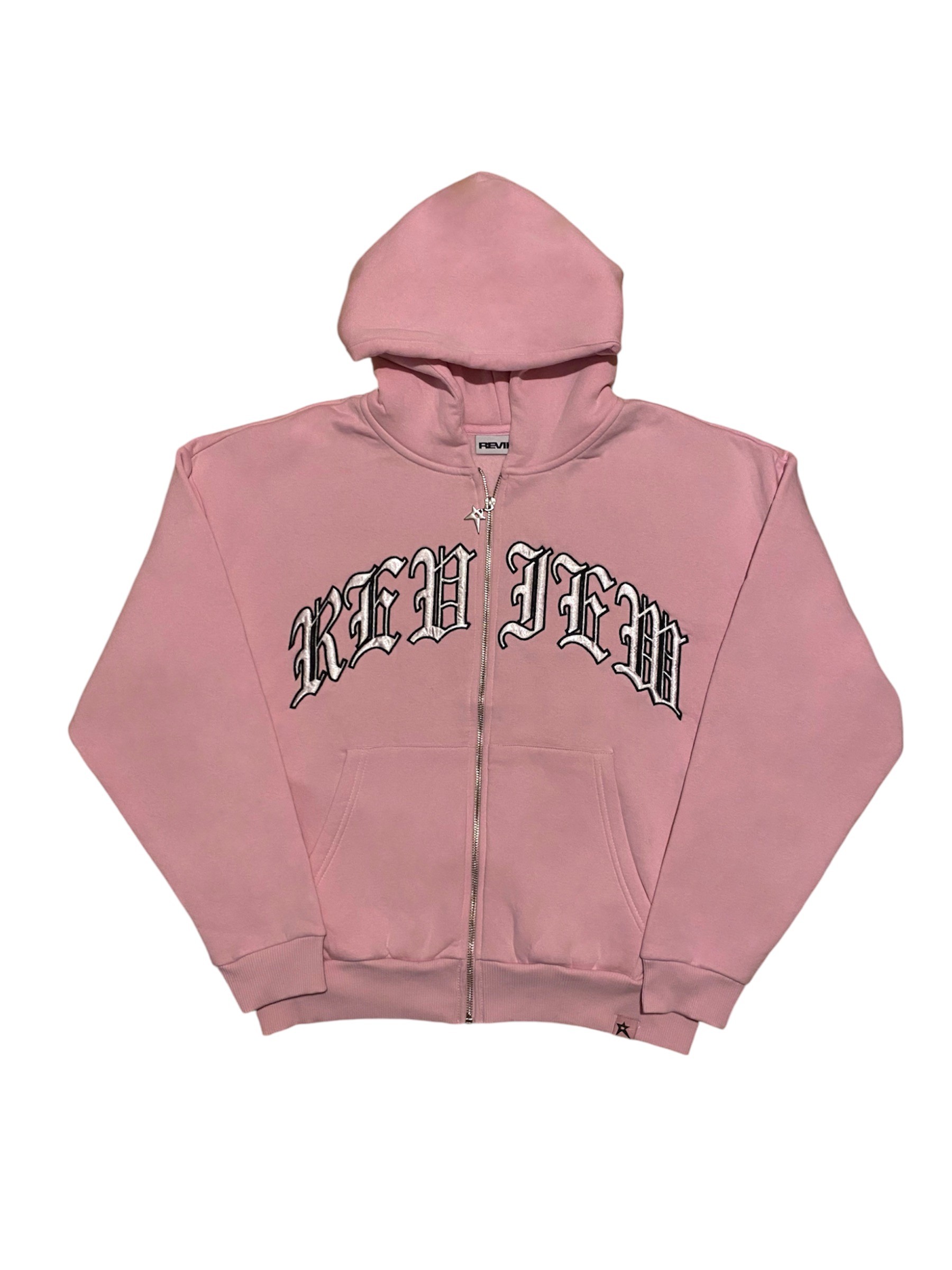 RW Baby Pink Nakış İşlemeli Oversize Zipper Hoodie 