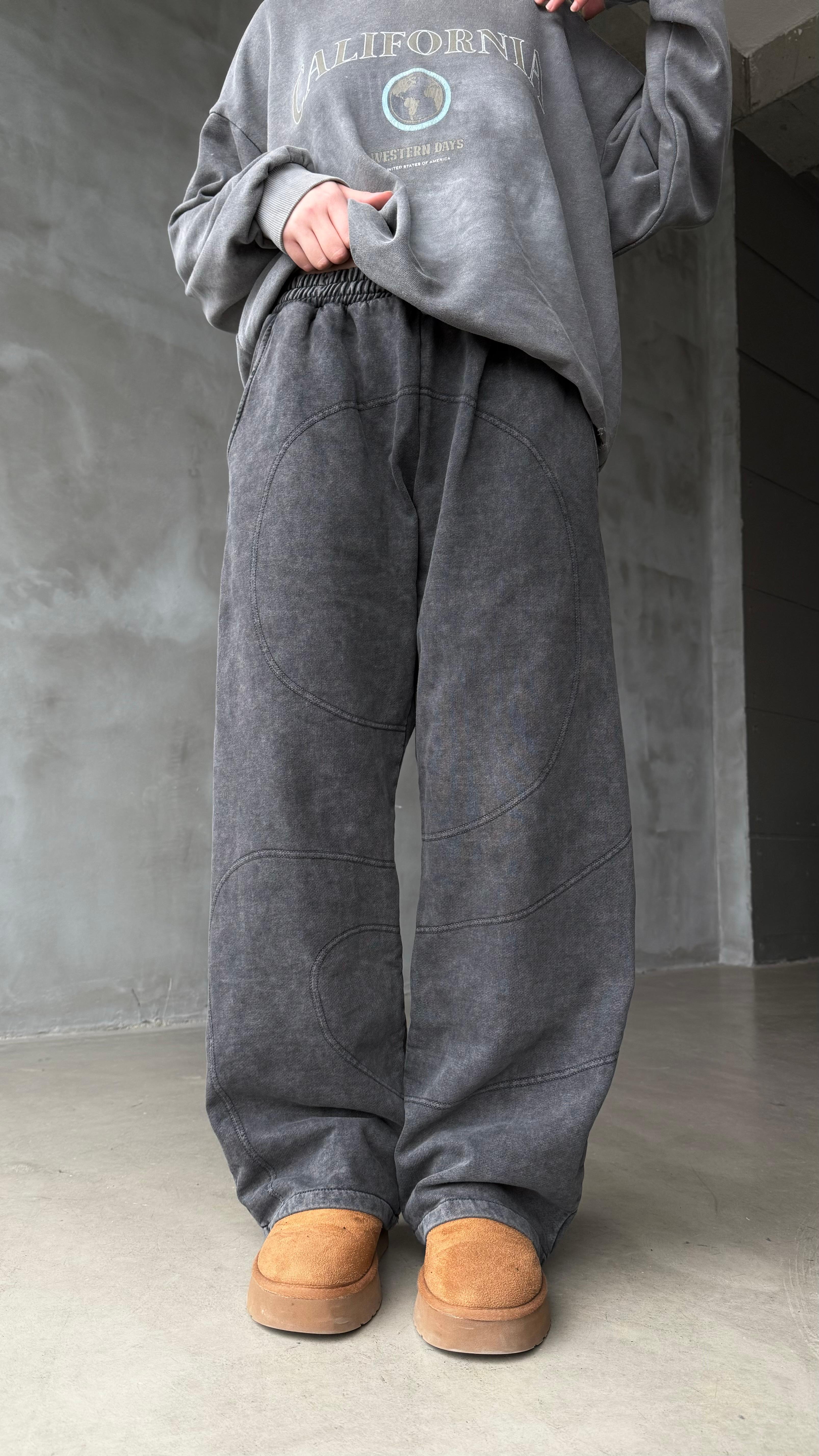 Spiral Koyu Antrasit Yıkamalı Premium Baggy Sweatpant