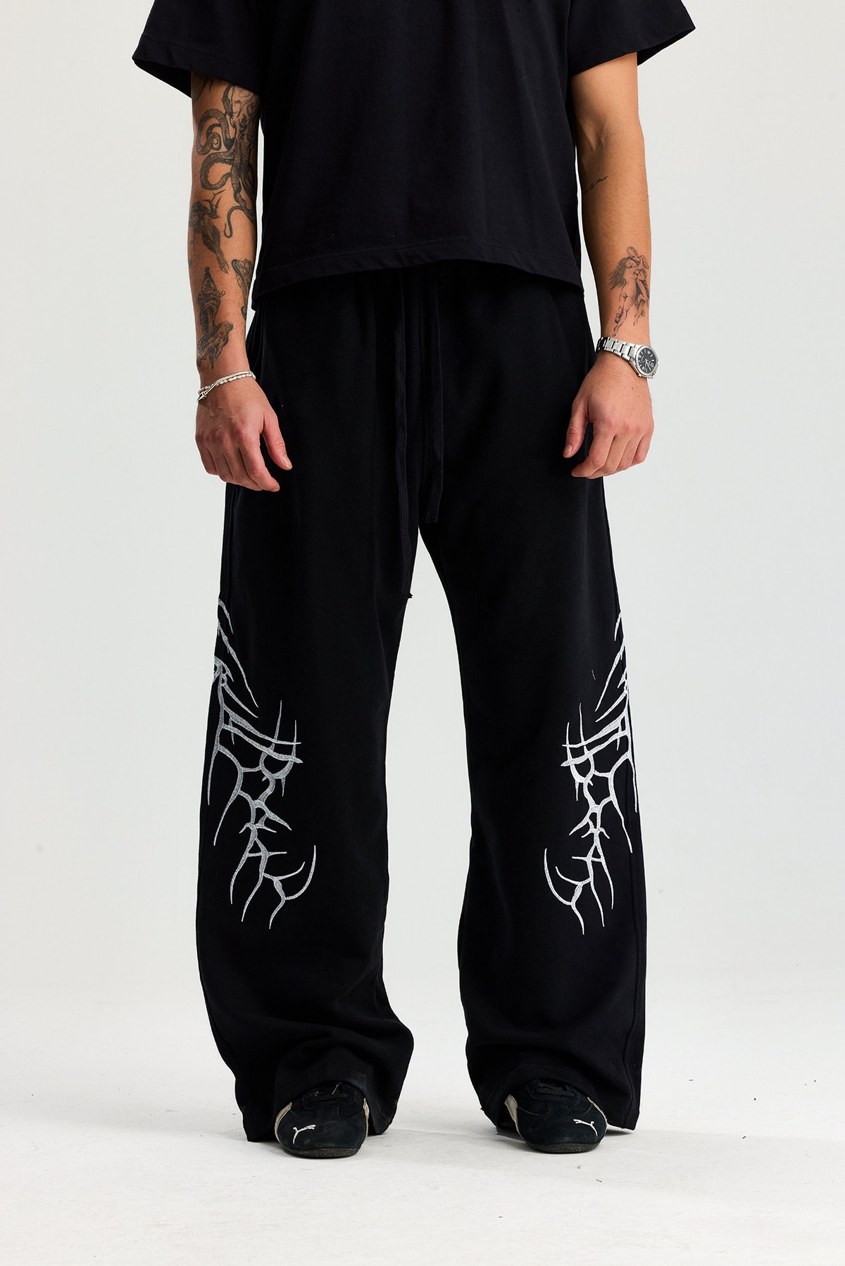 Siyah Bones Nakış Detay Premium Baggy Sweatpant 