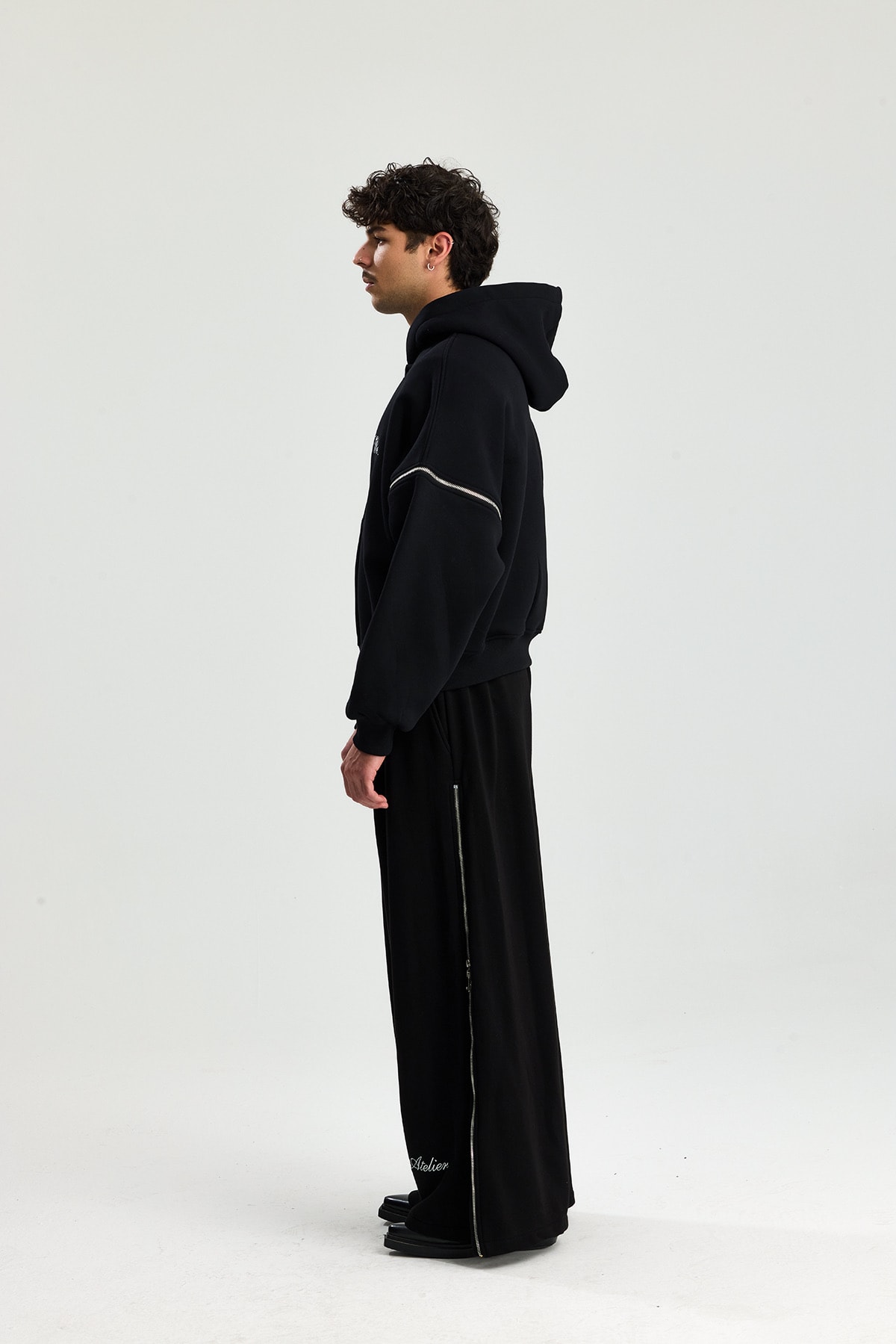 Wes Kolları Çıkarılabilir Premium Nakış Detay Boxy Fit Zipper Hoodie