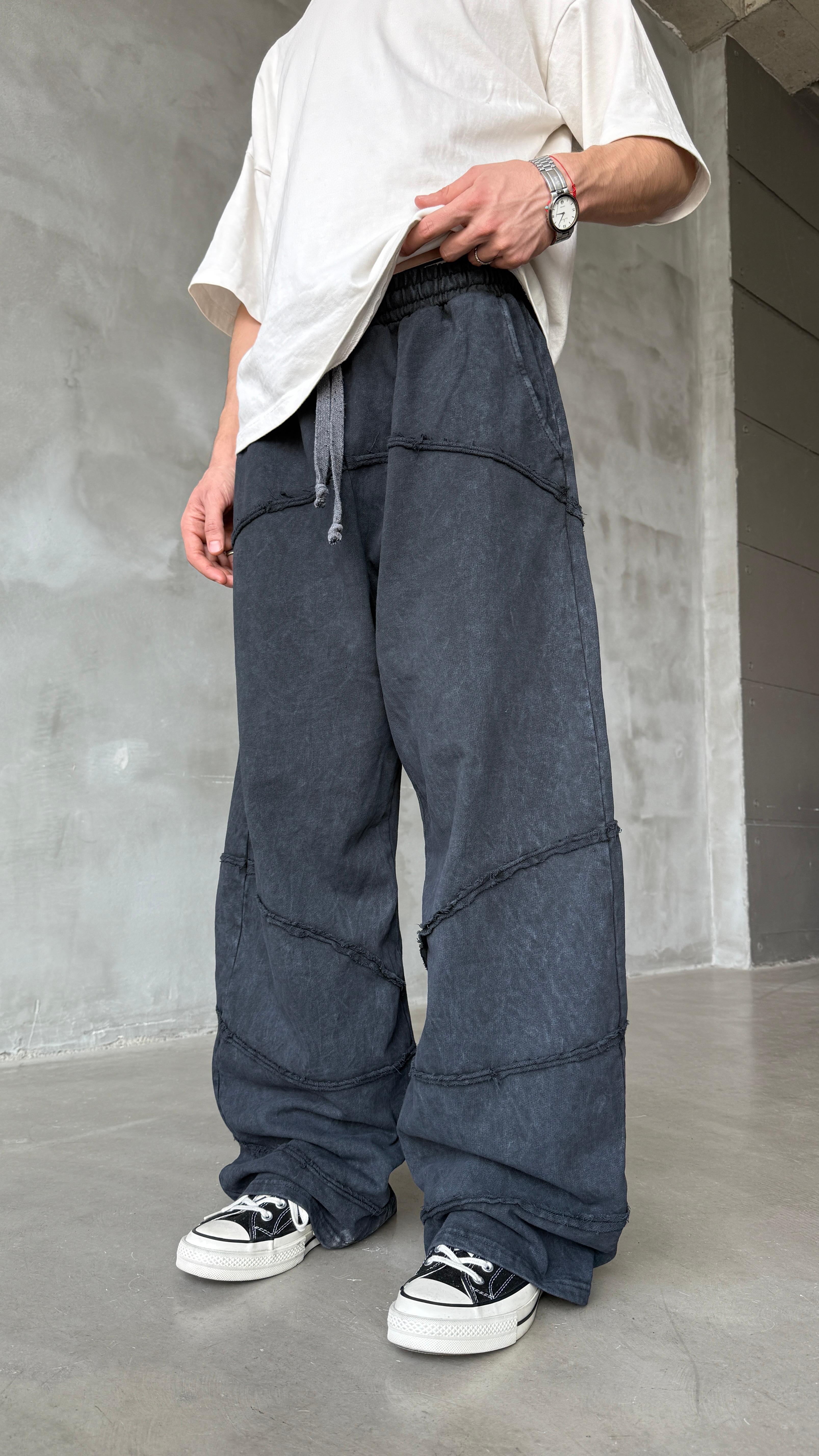 Ters Dikiş Antrasit Yıkamalı Mevsimlik Premium Baggy Sweatpant