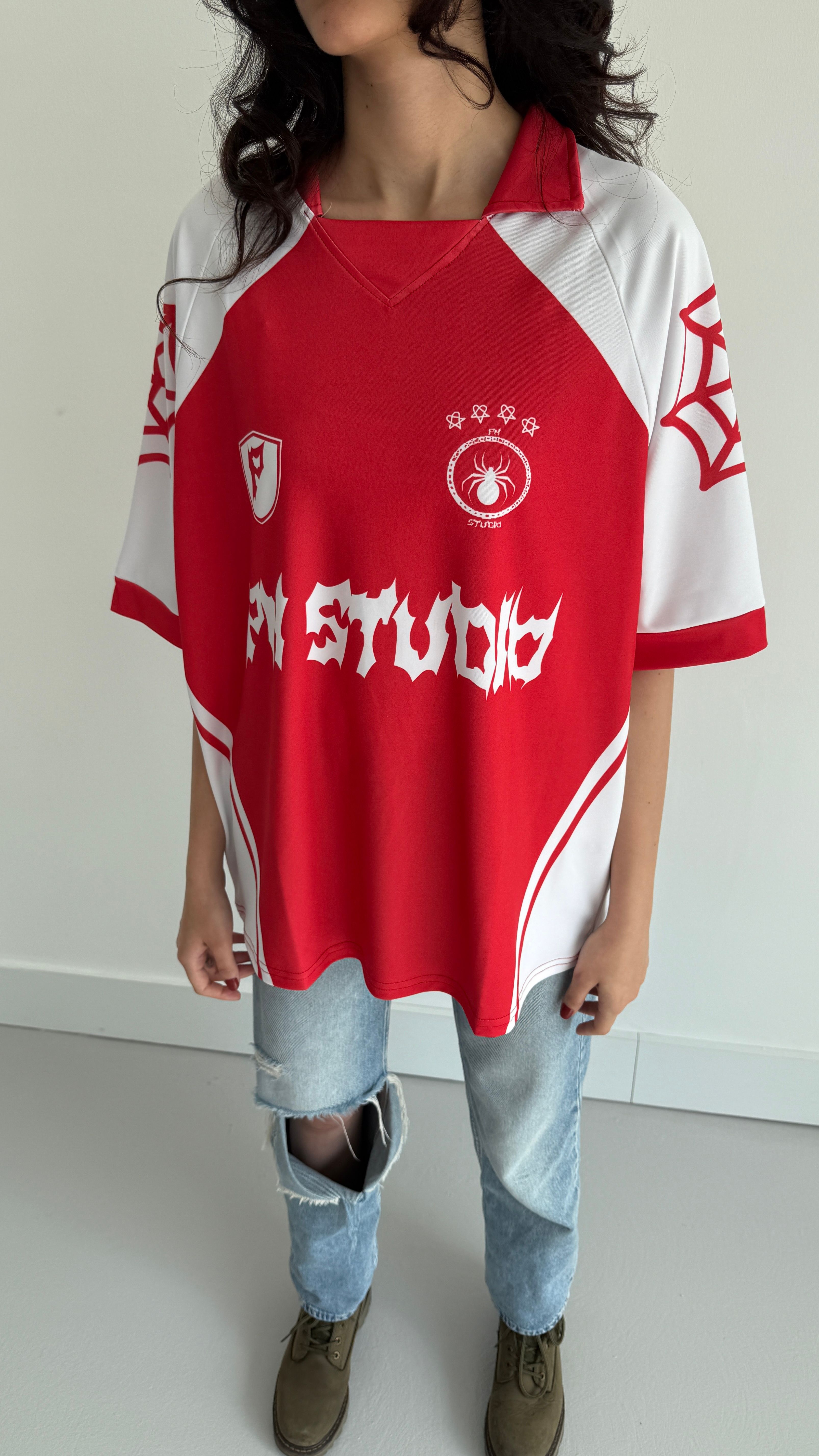 Pm Studio Red Oversize Polo Yaka Forma 
