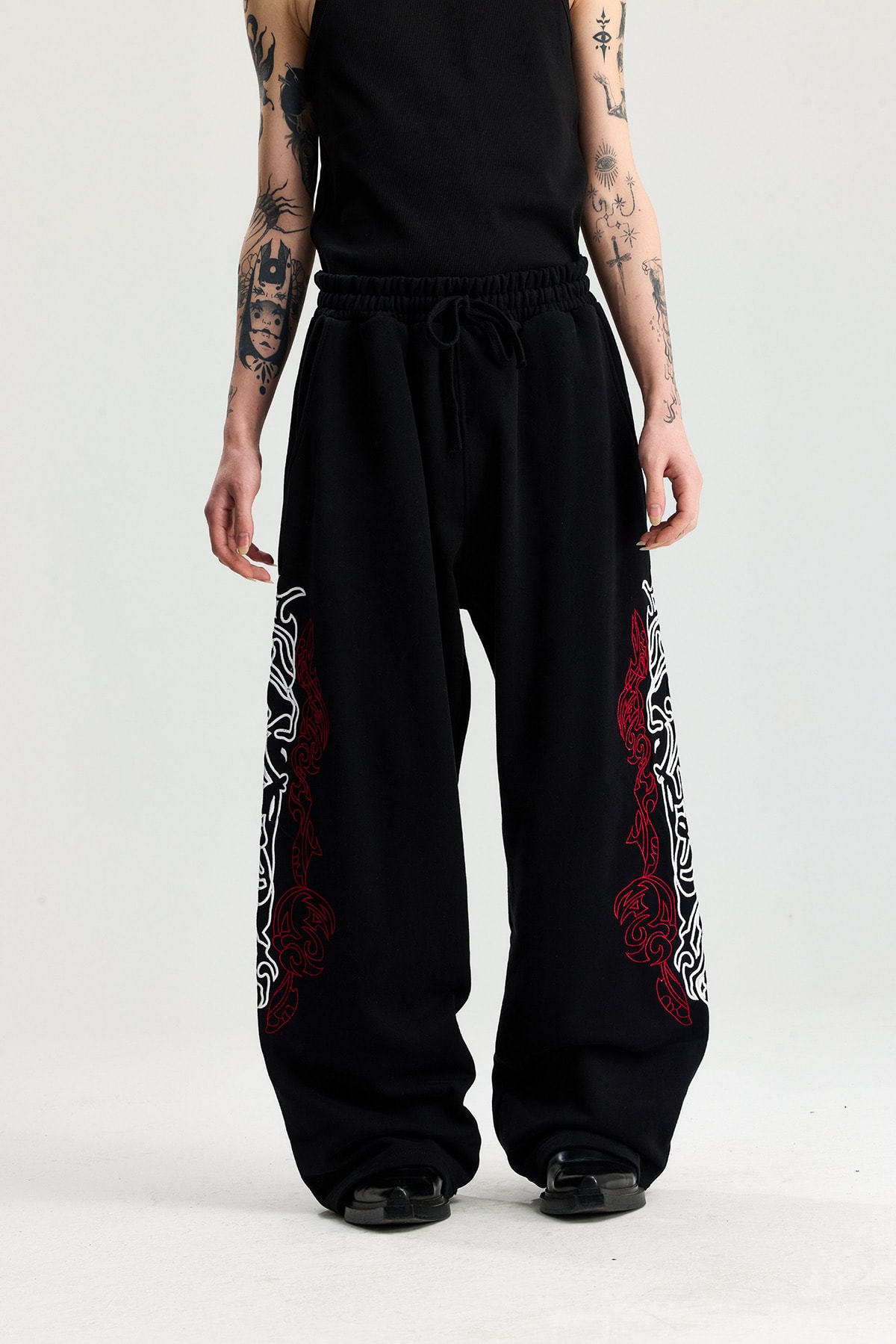 Siyah Chineese Pattern Nakış Detay Premium Baggy Sweatpant