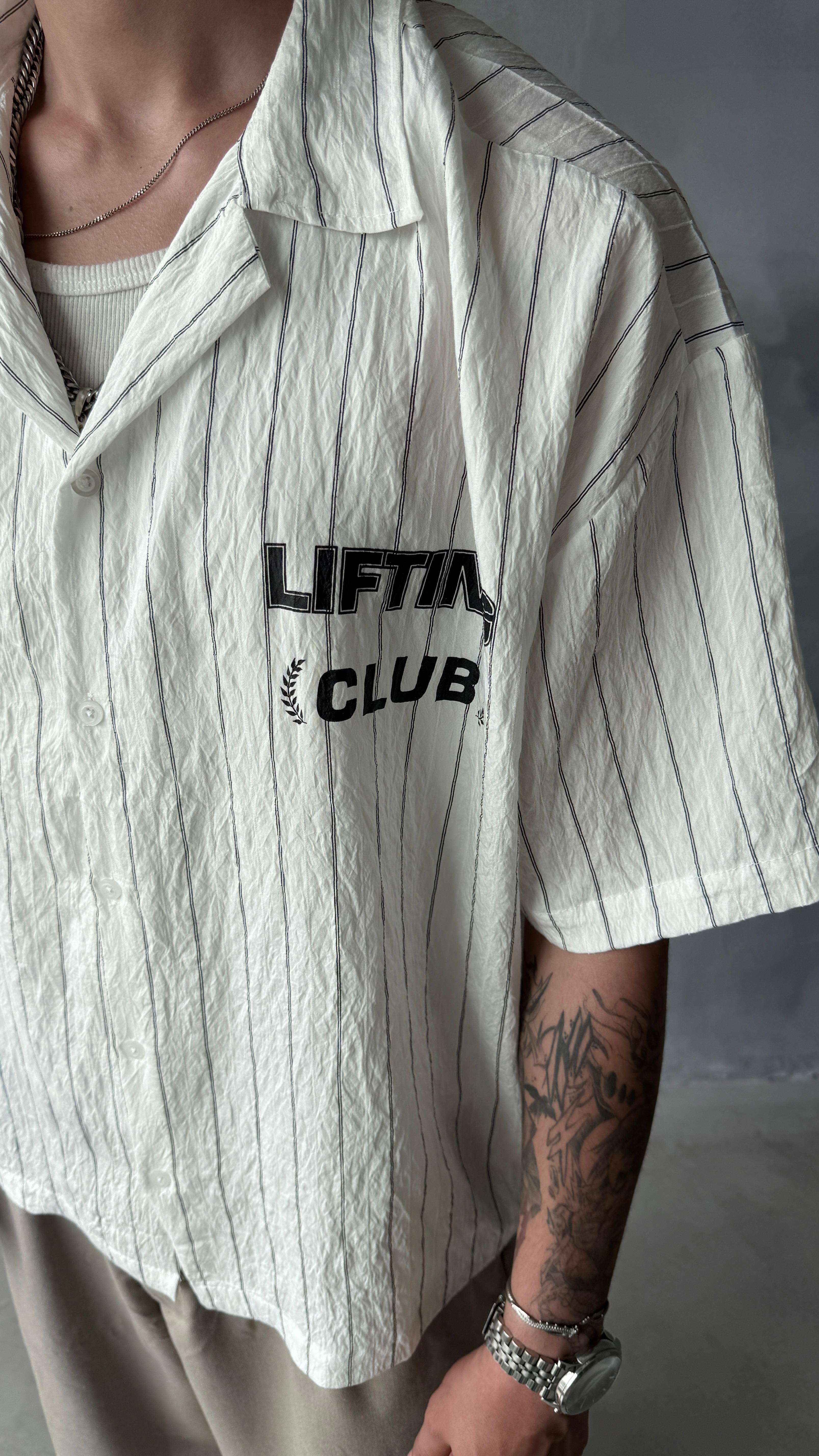 Beyaz Lifting Club Oversize Keten Gömlek 