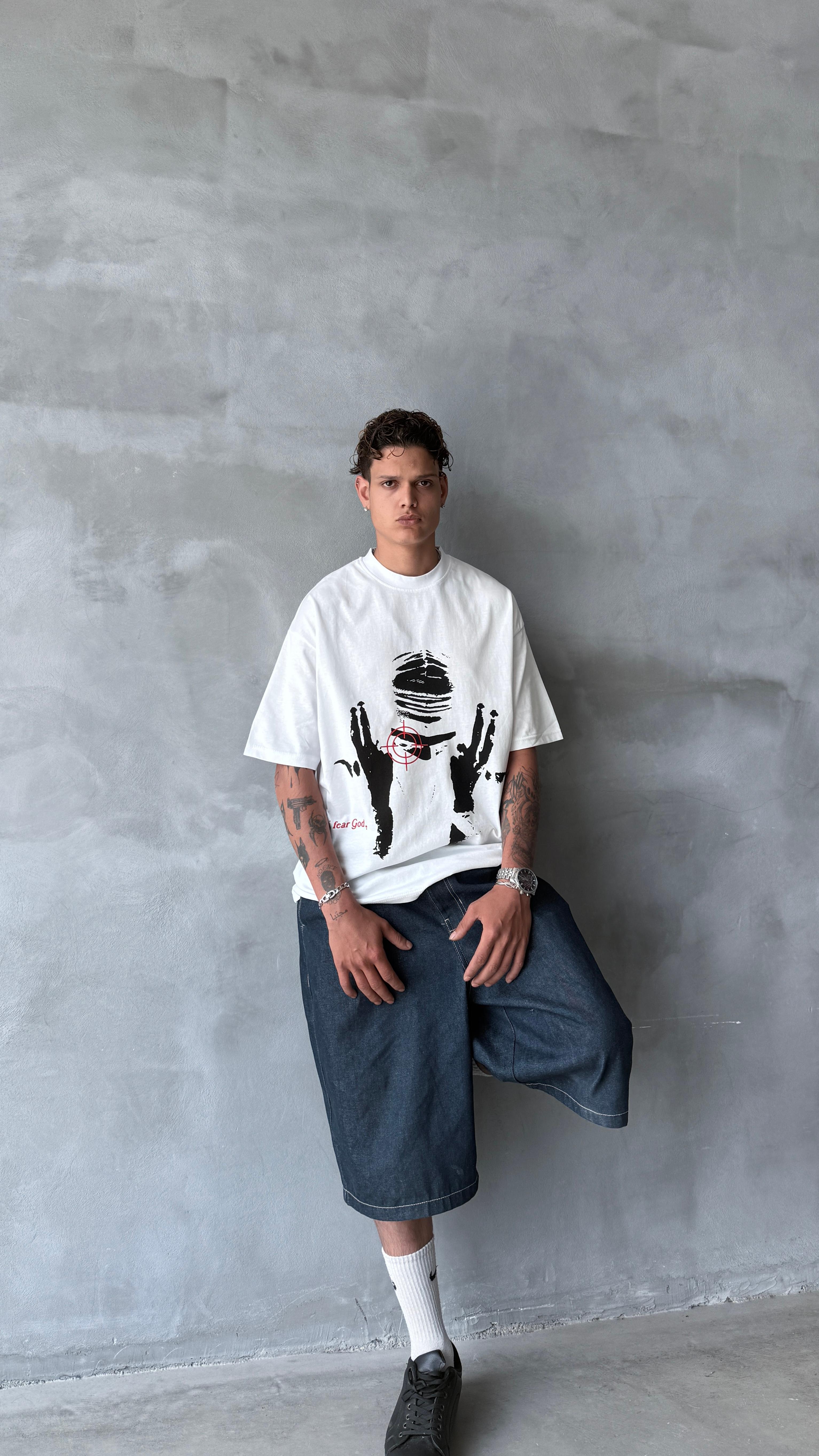 Beyaz Fear God Boxy Fit Oversize Tişört 