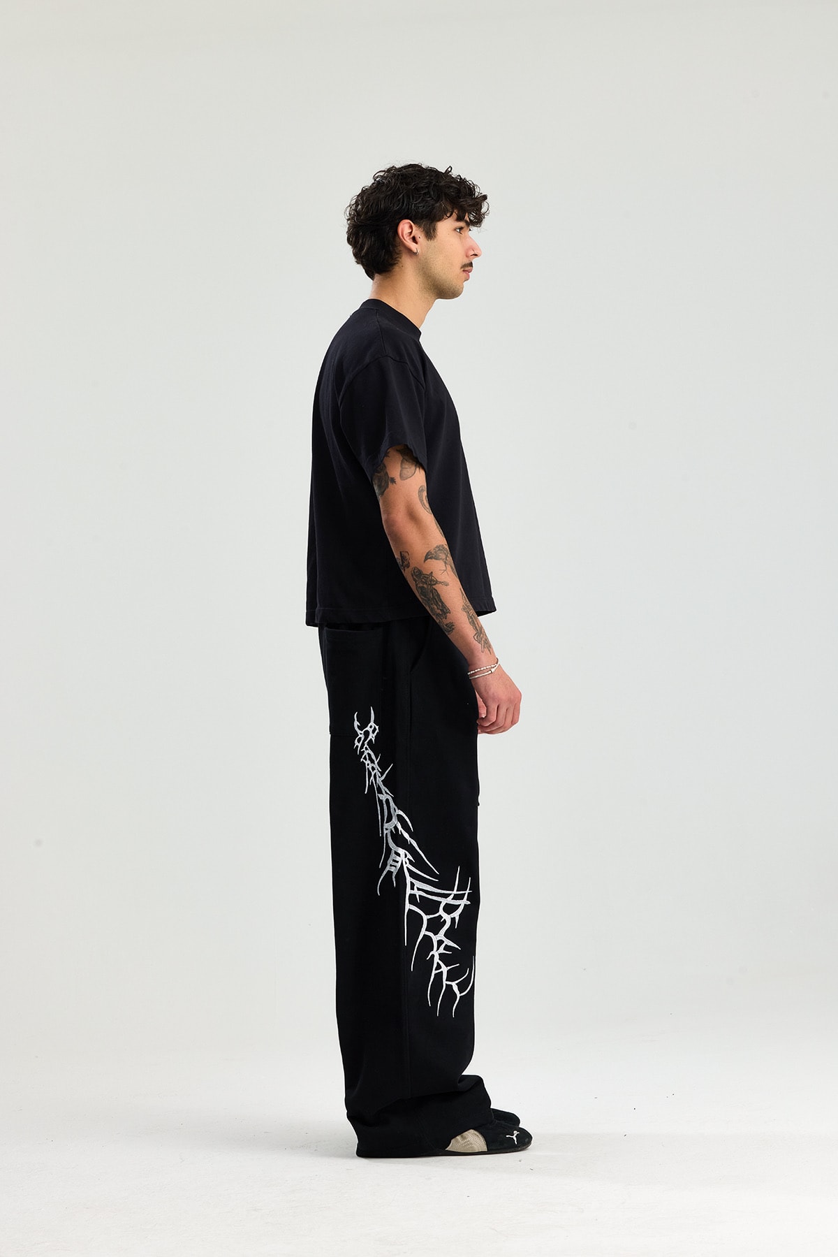 Siyah Bones Nakış Detay Premium Baggy Sweatpant 