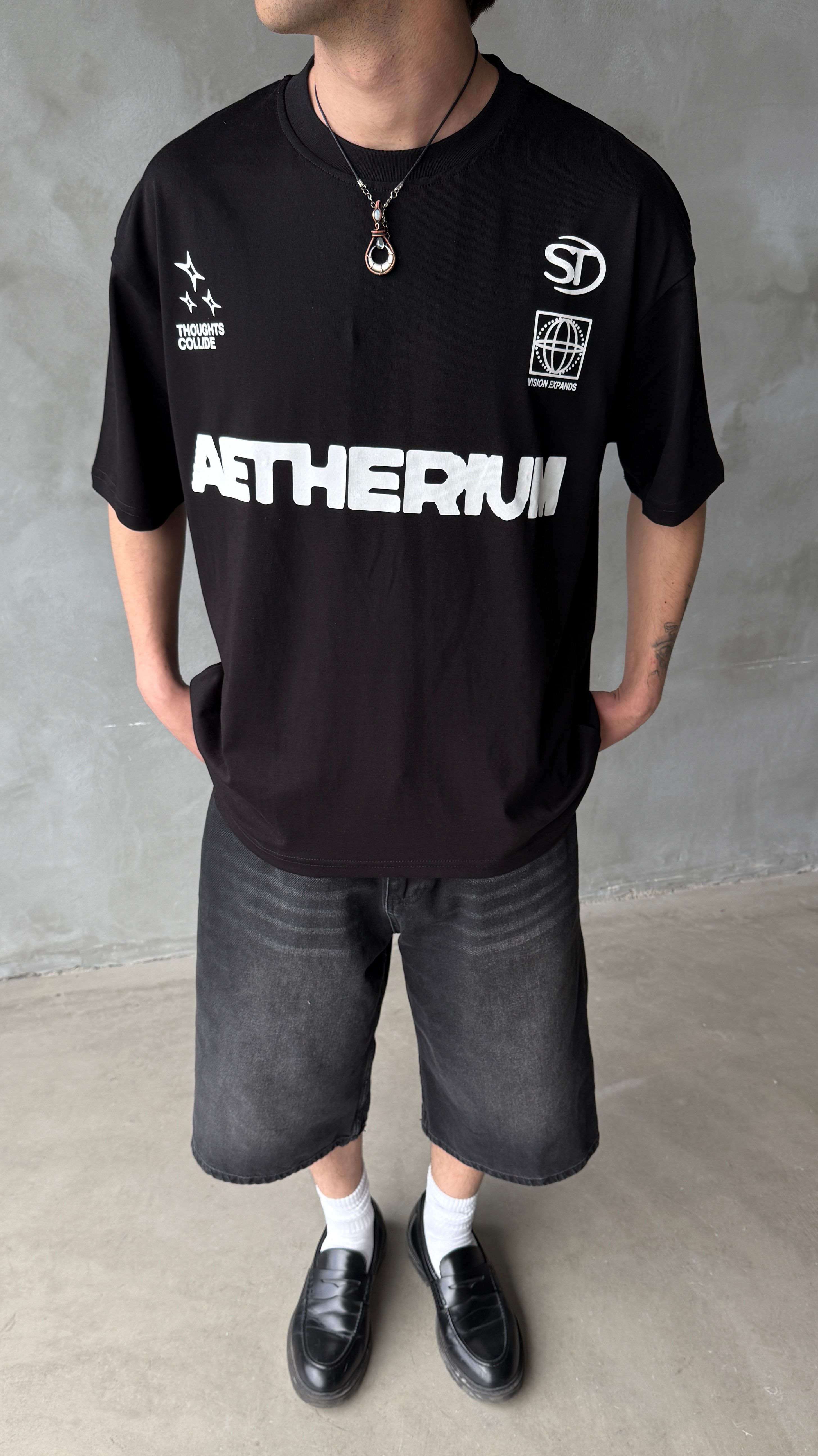 Aetherium Siyah Oversize Tişört 