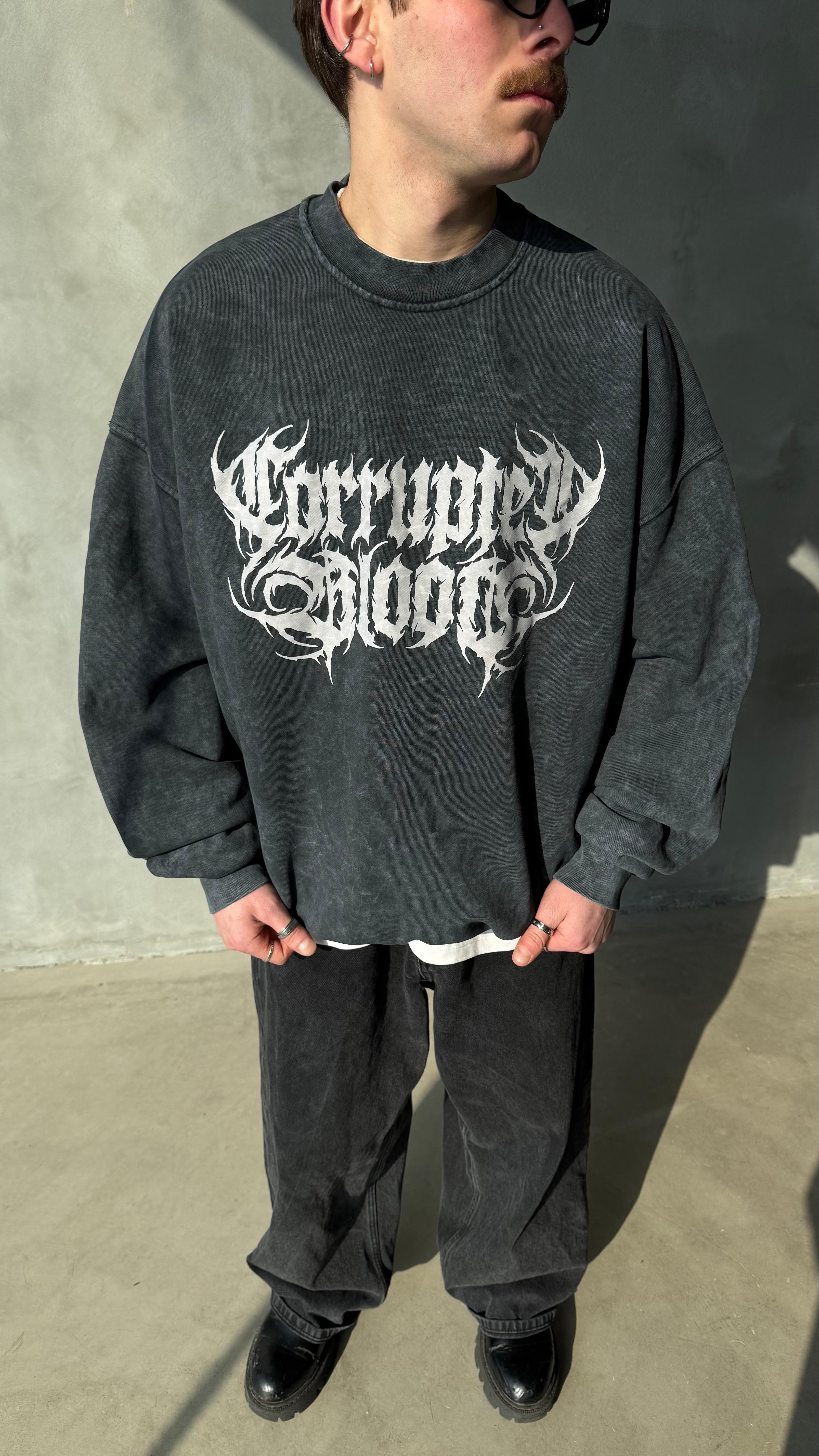 Blood Asit Yıkamalı Premium Oversize Sweatshirt 