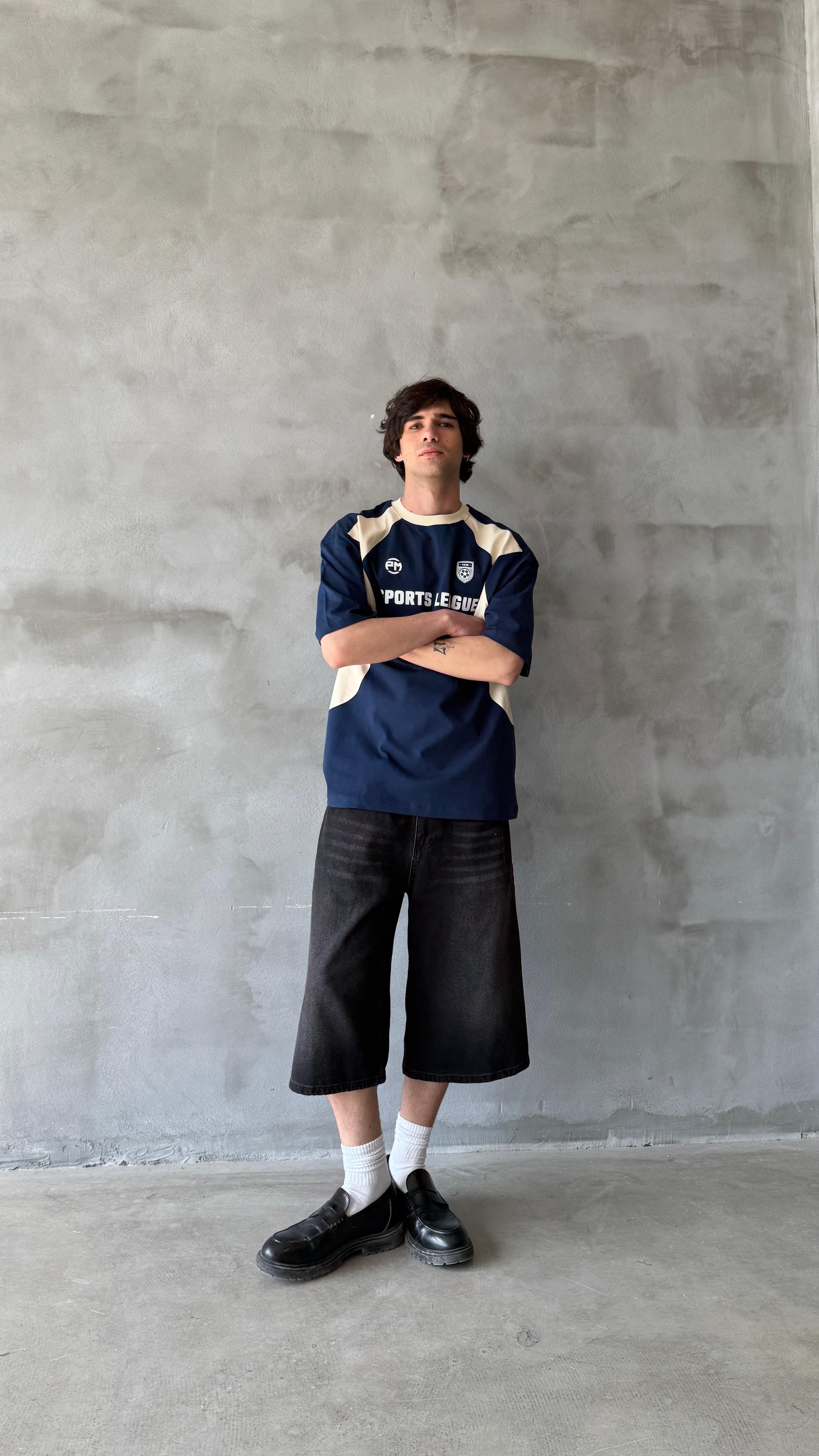Lacivert Sports League Oversize Tişört 
