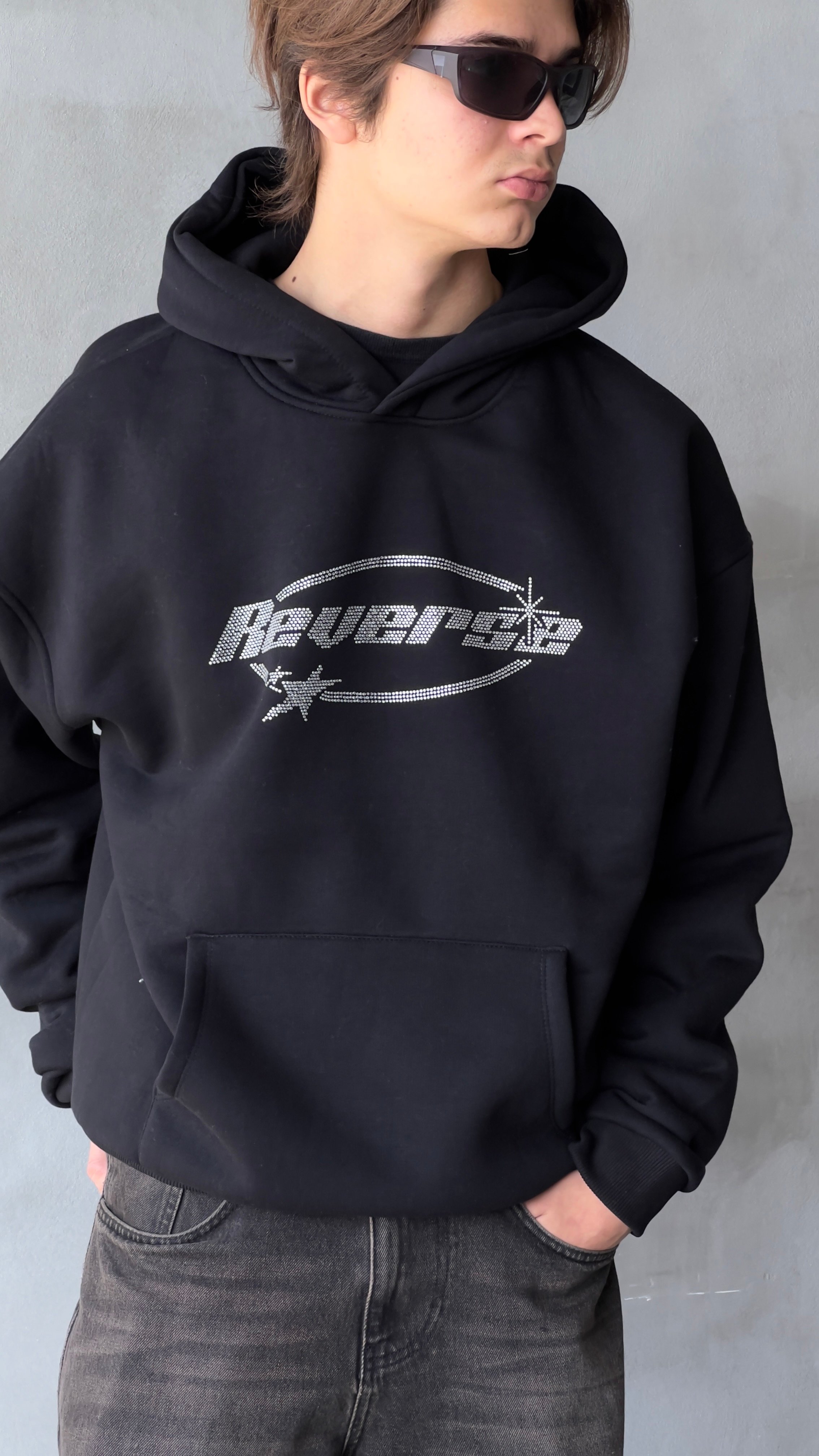 Reverse Rhinestones Oversize Hoodie 