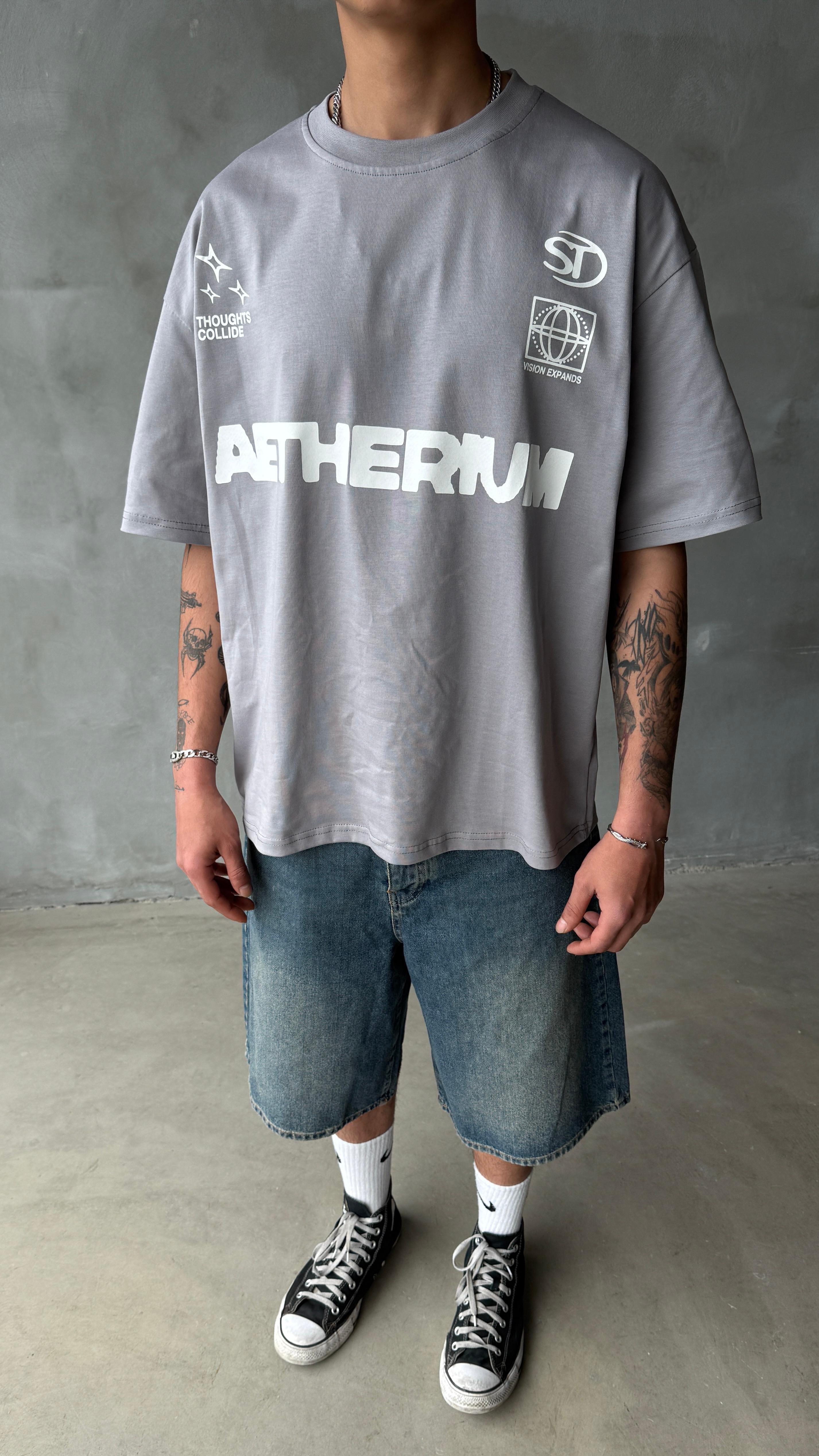Aetherium Gri Oversize Tişört 