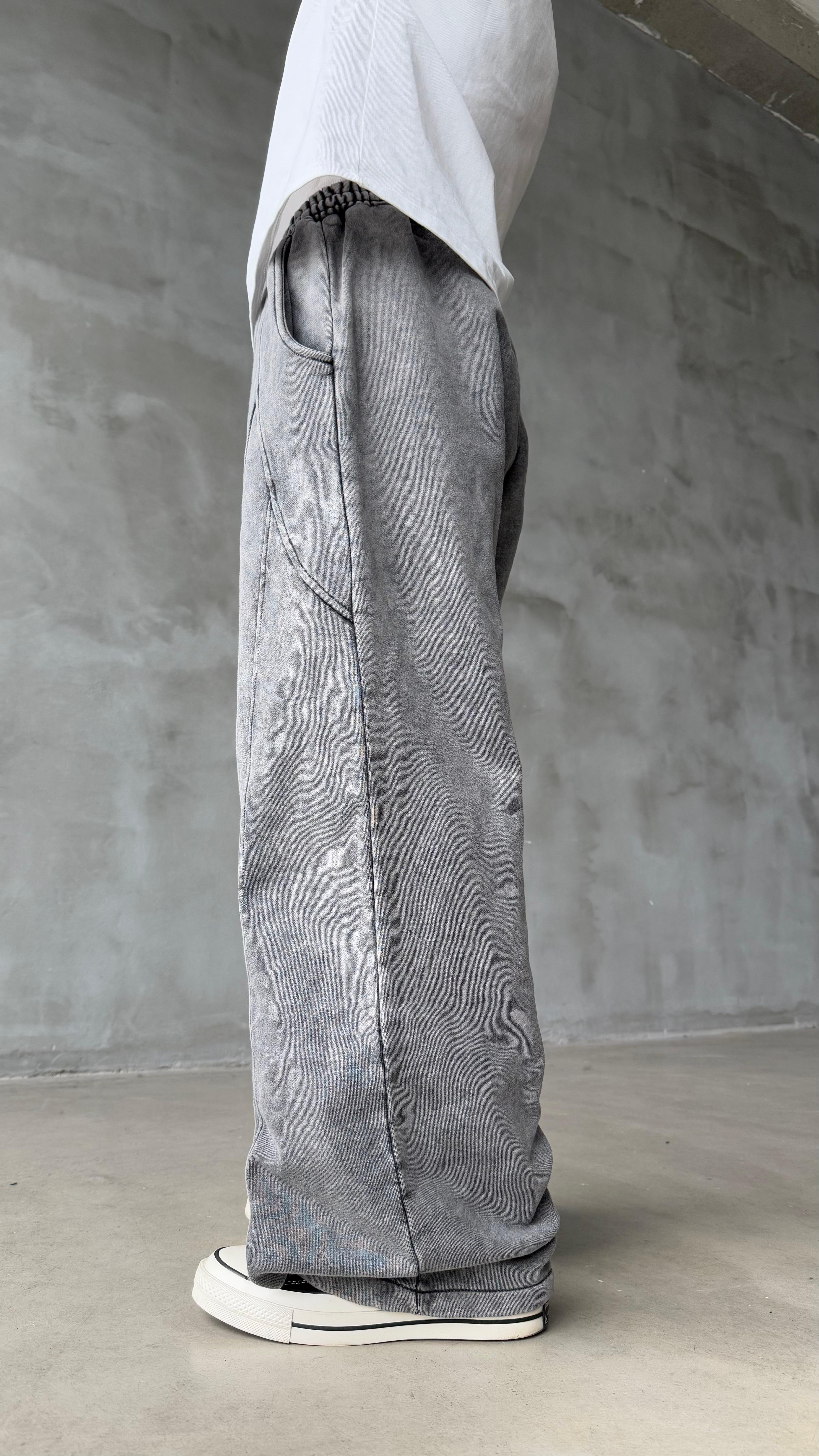 Two Lines Antrasit Yıkamalı Premium Baggy Sweatpant