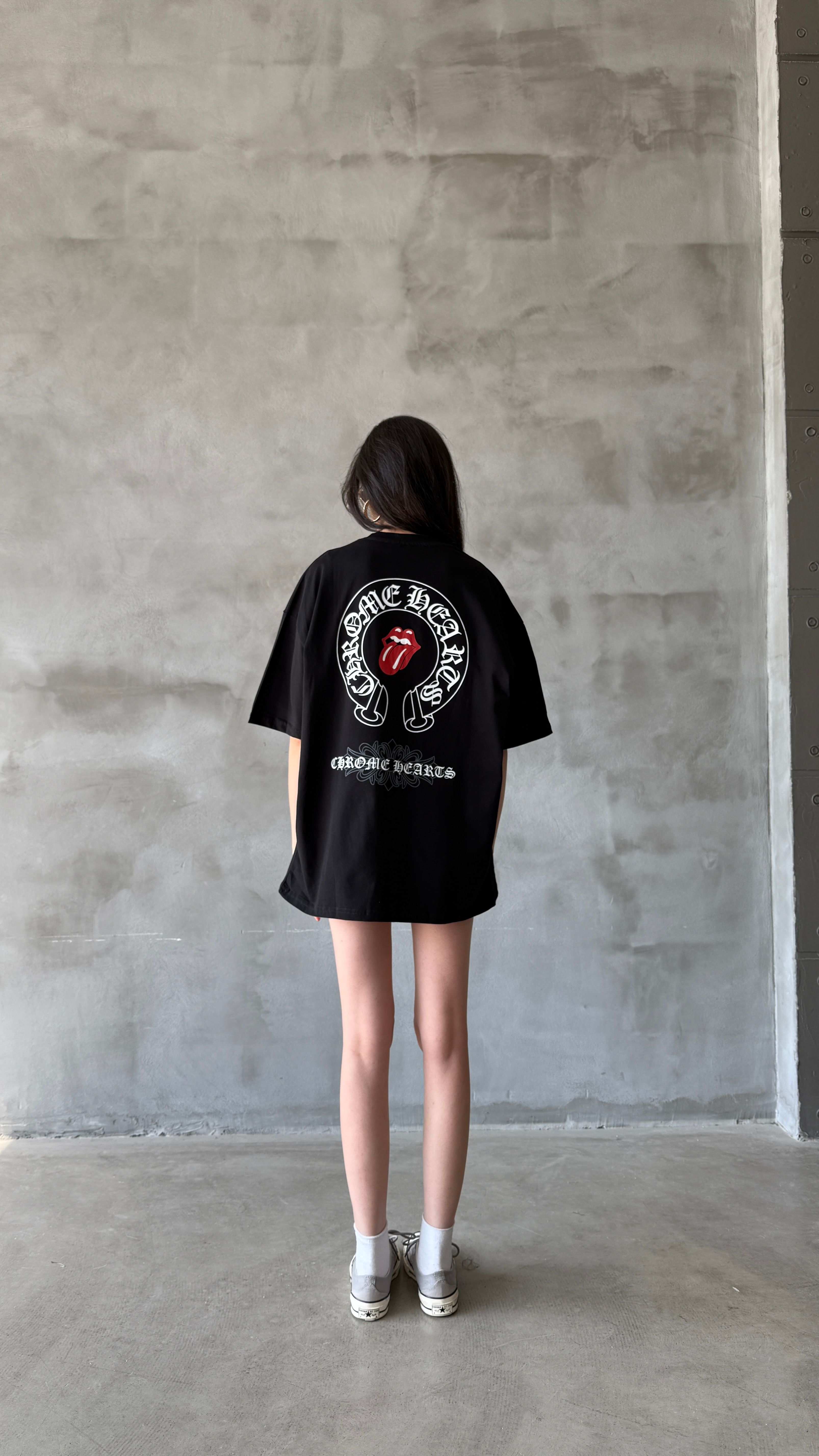 Siyah Hearts Oversize Tişört 