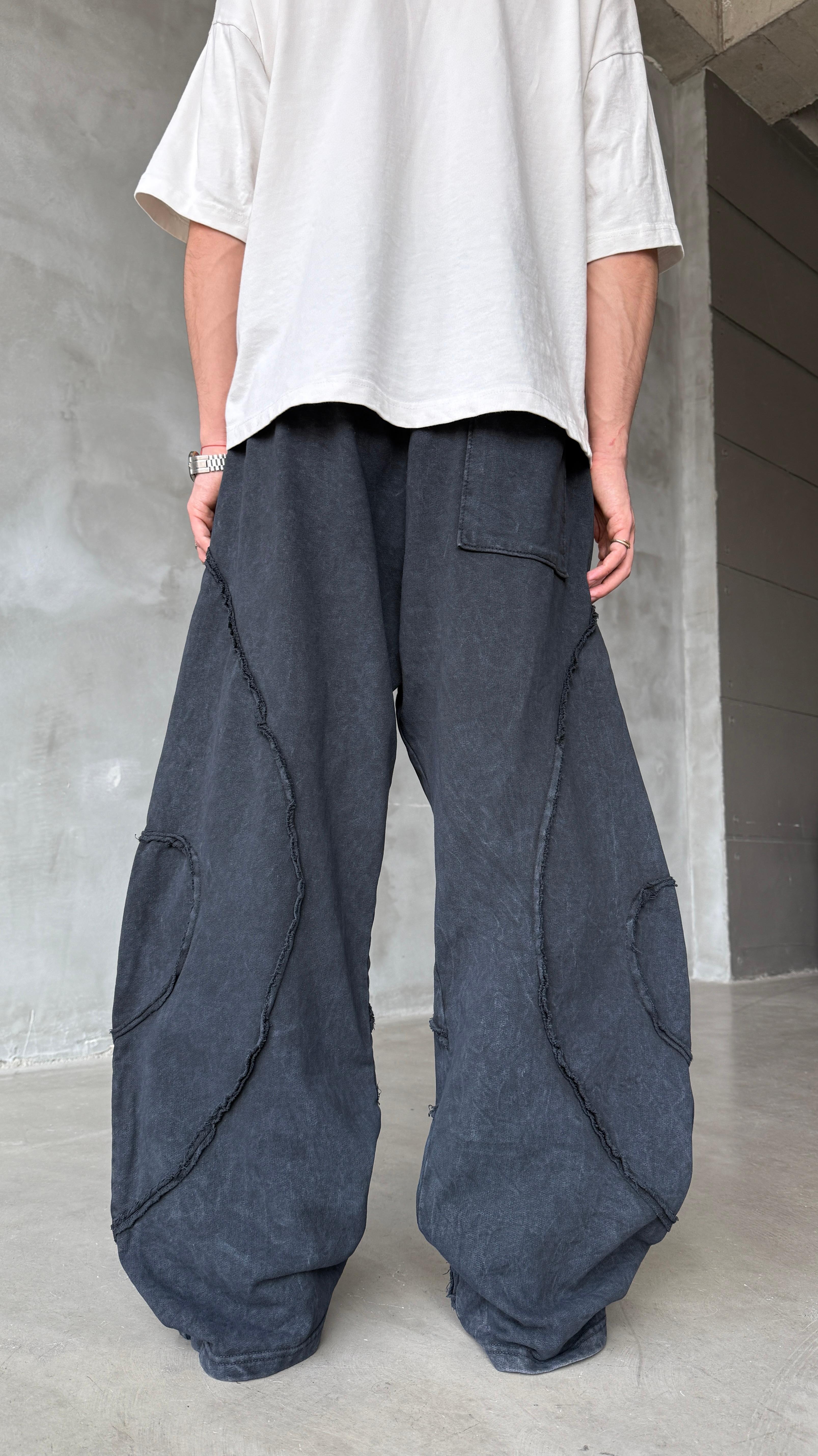 Ters Dikiş Antrasit Yıkamalı Mevsimlik Premium Baggy Sweatpant