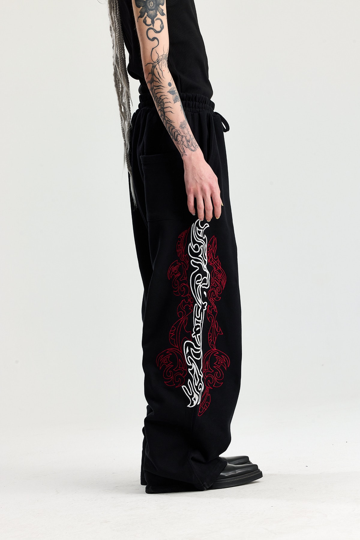 Siyah Chineese Pattern Nakış Detay Premium Baggy Sweatpant