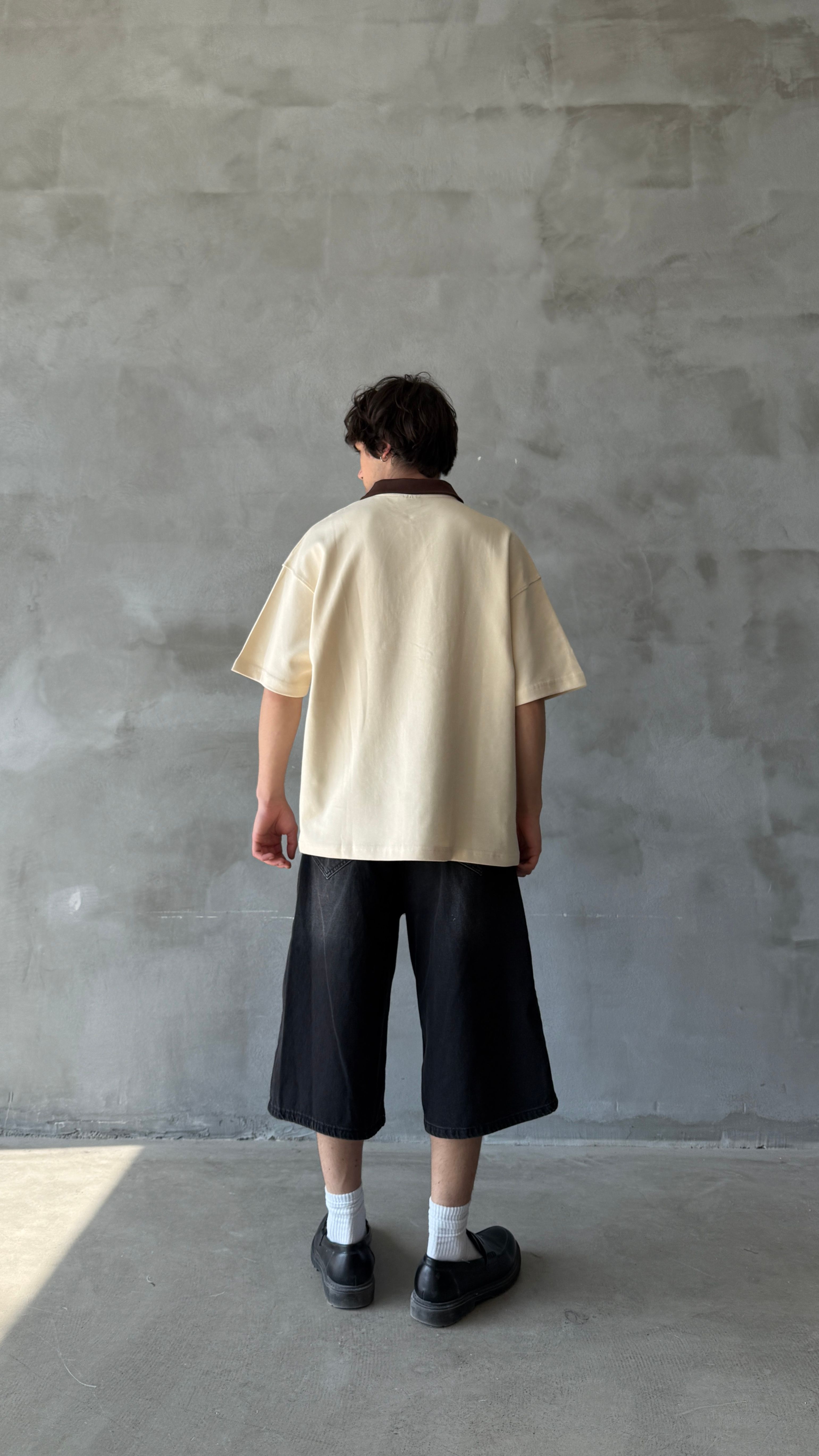 Krem Private Polo Yaka Oversize Tişört 