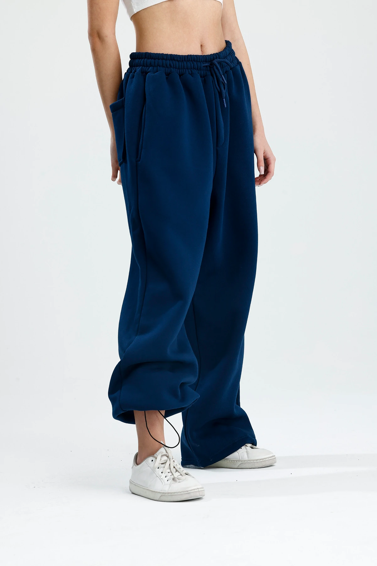 İndigo Basic Kışlık Kumaş Paçası Ayarlanabilir Baggy Eşofman