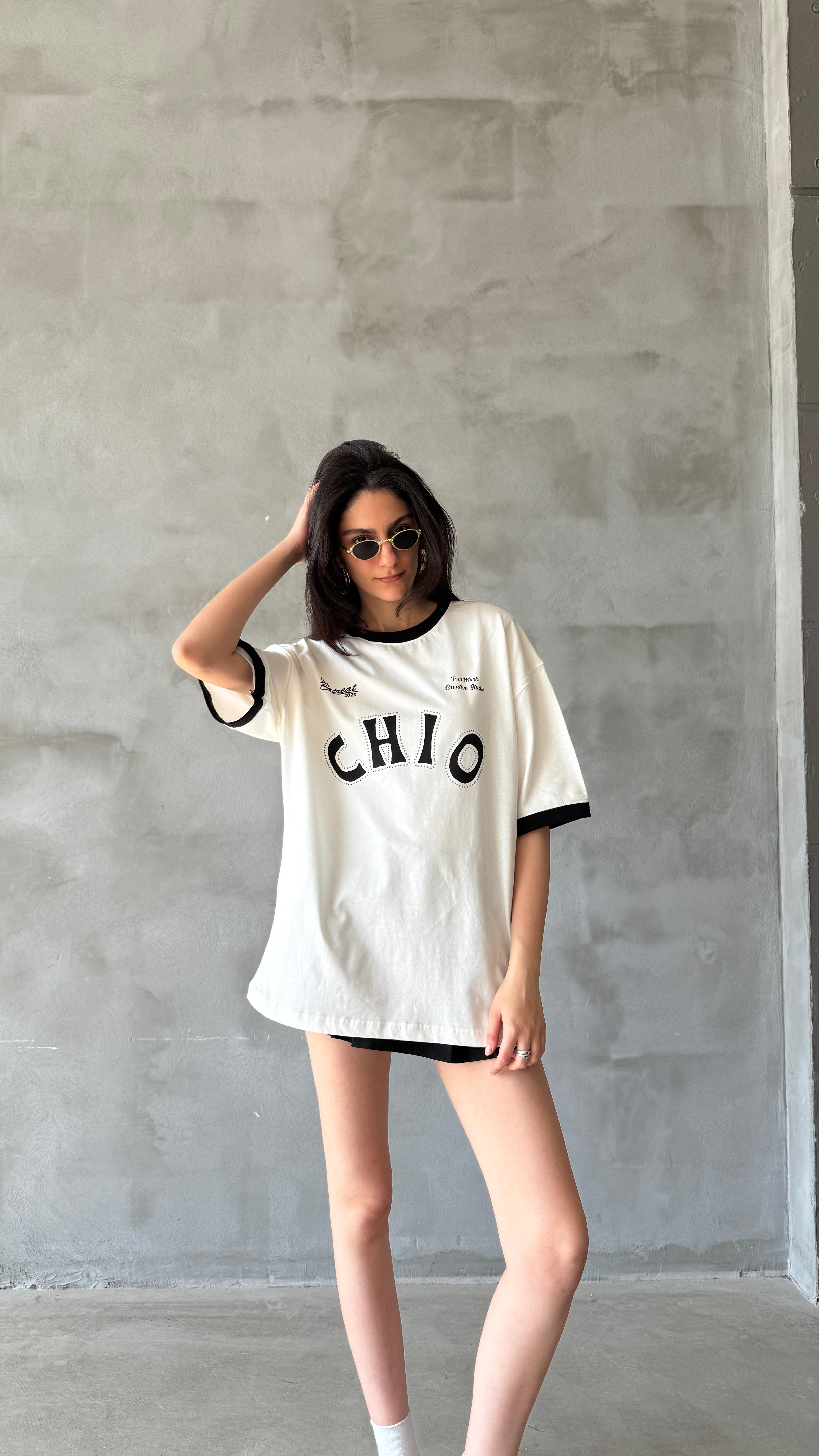 Beyaz Chio Oversize Tişört 