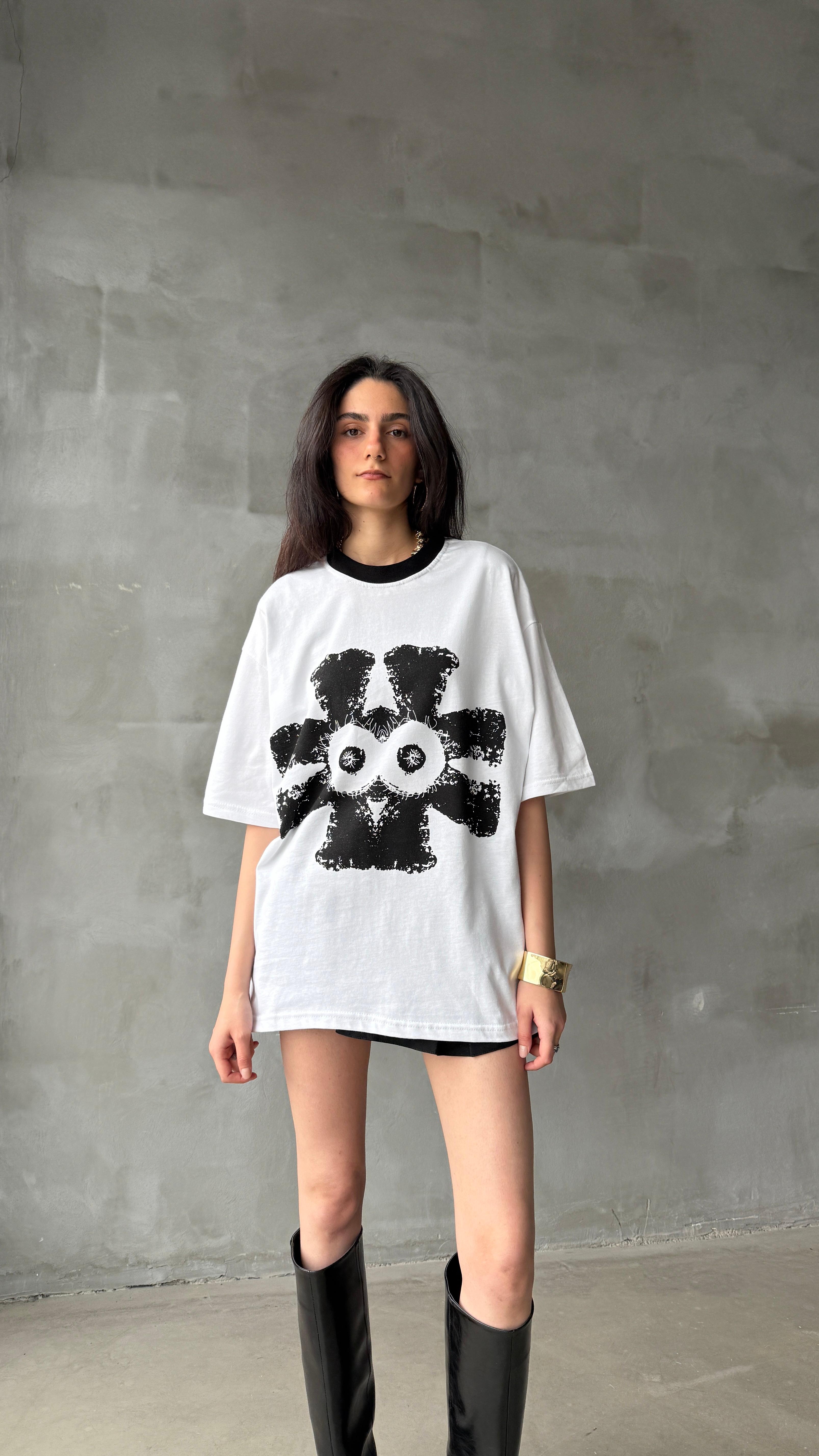 Psycho Beyaz Oversize Tişört 