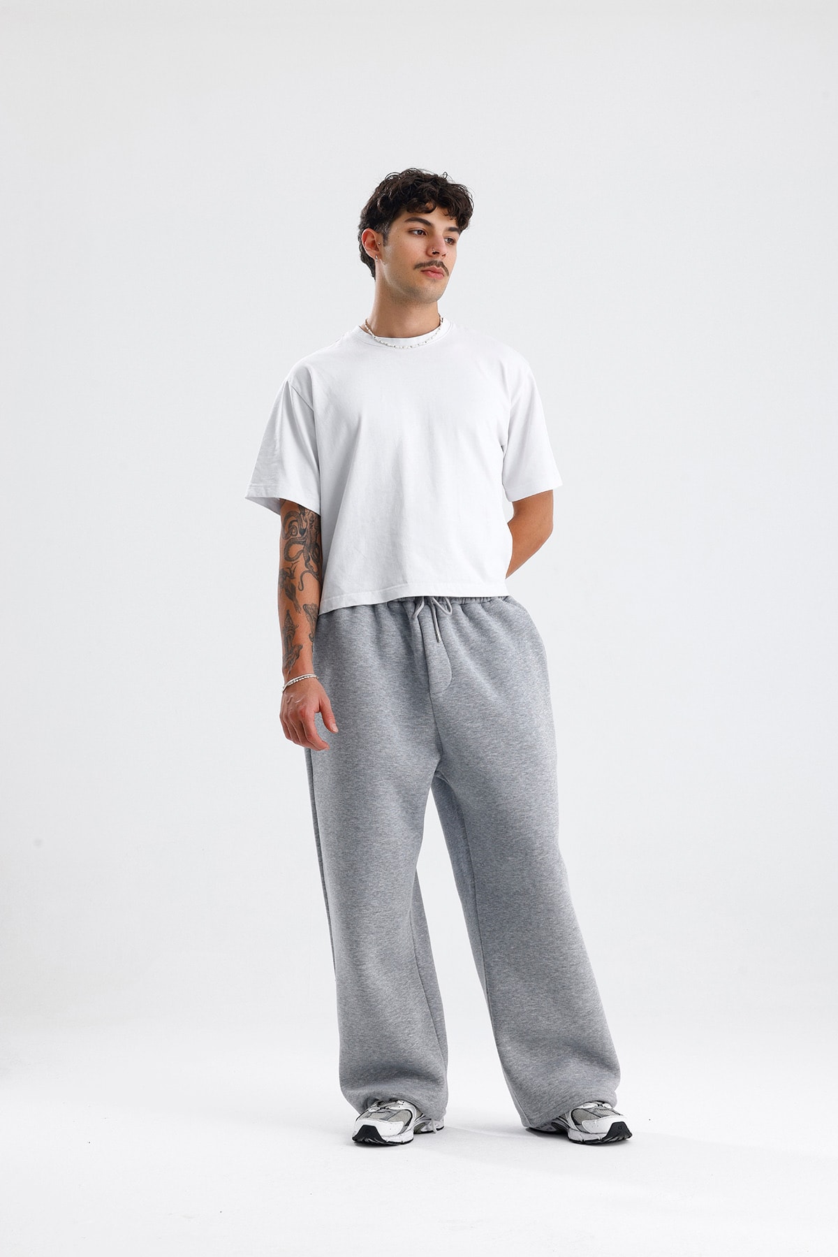 Gri Basic Kışlık Kumaş Paçası Ayarlanabilir Baggy Eşofman