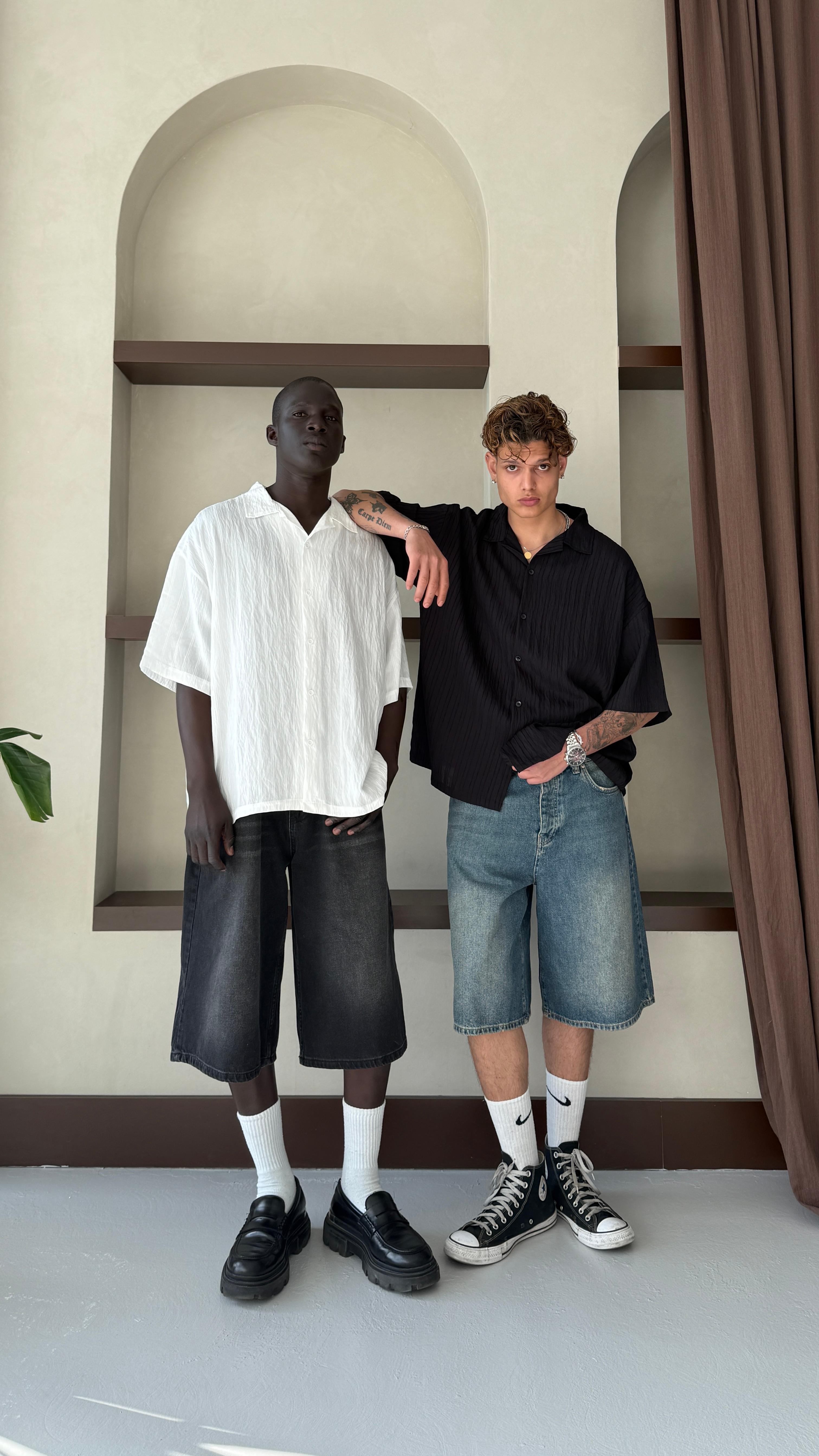 Siyah Basic Oversize Keten Gömlek 