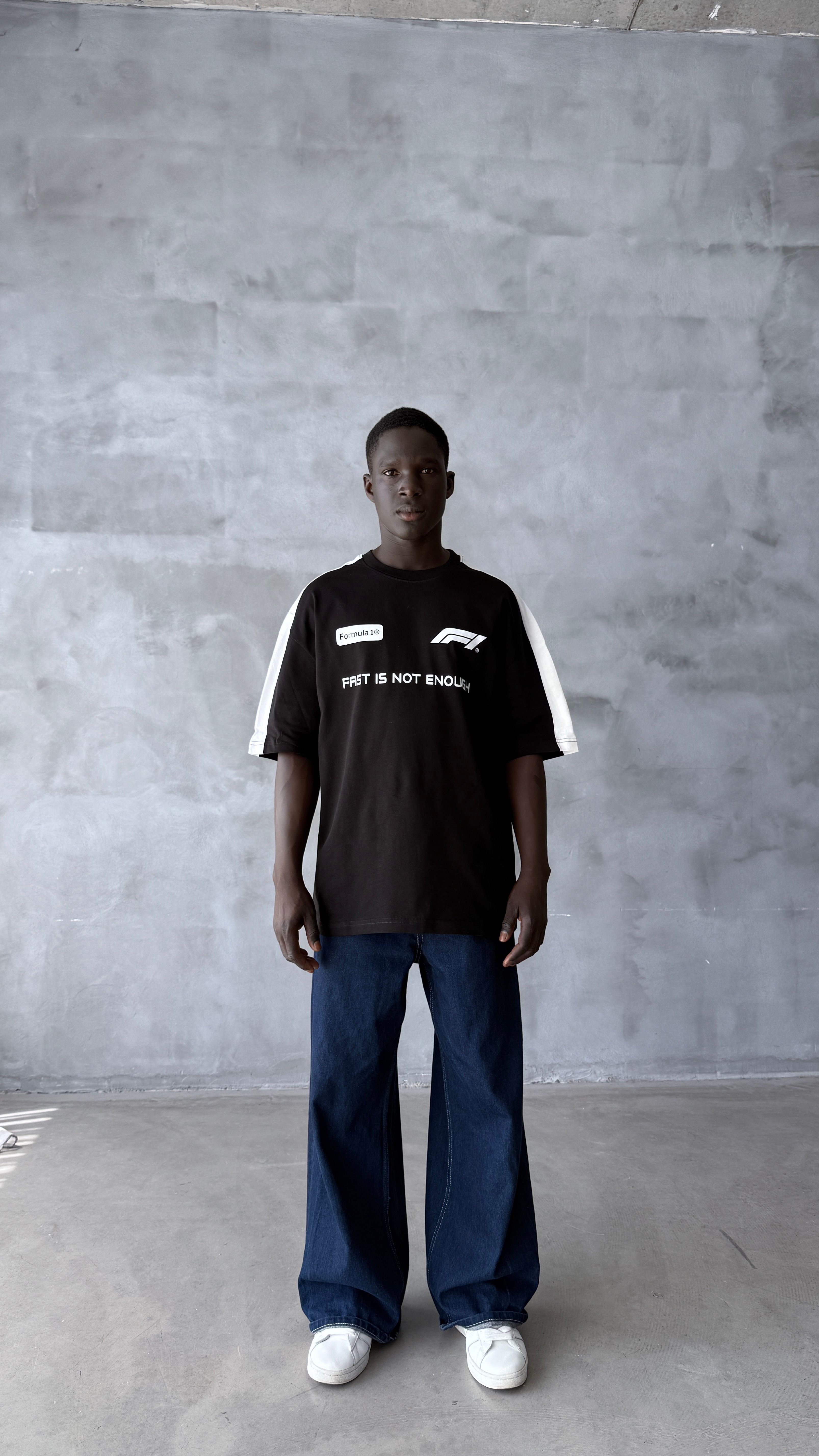 Siyah Formula 1 Oversize Tişört 