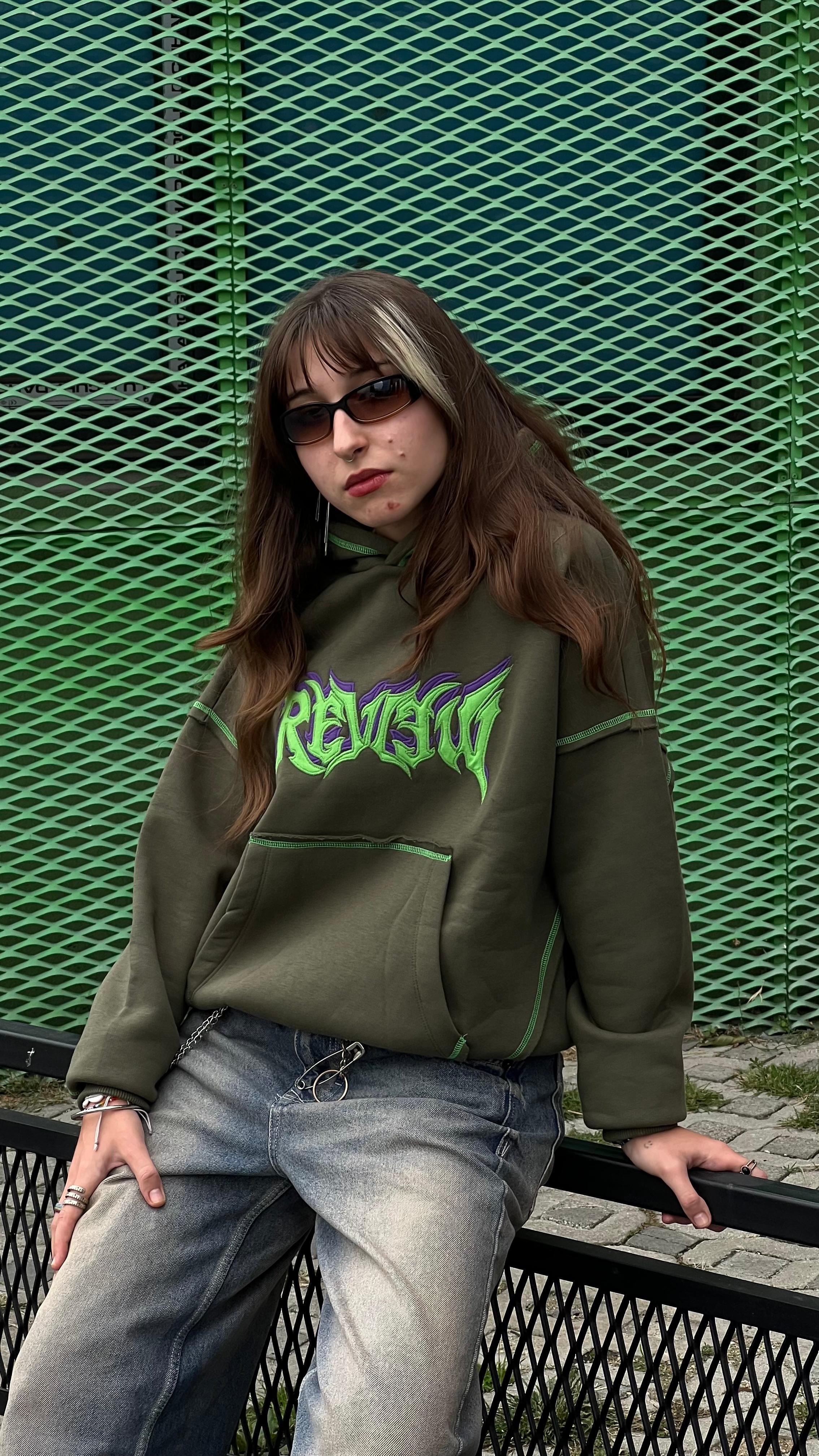 RW Haki Karyoka Detay Nakış İşlemeli Premium Oversize Hoodie