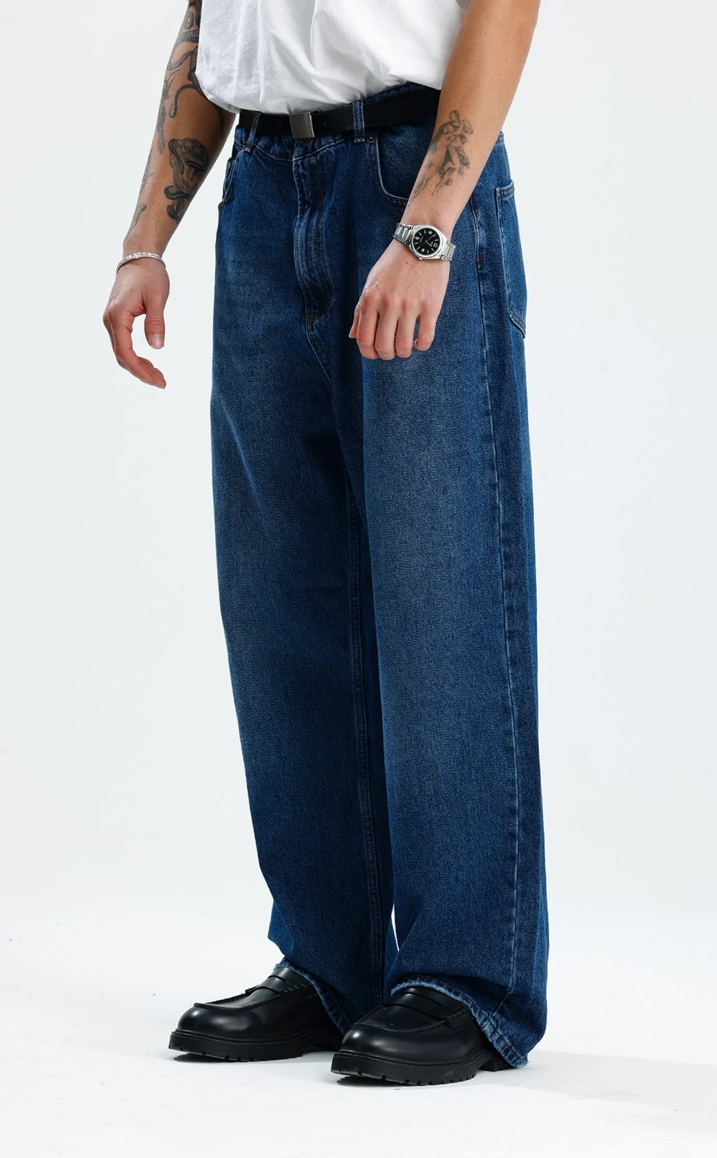 Lacivert Yıkamalı Premium Baggy Jean 