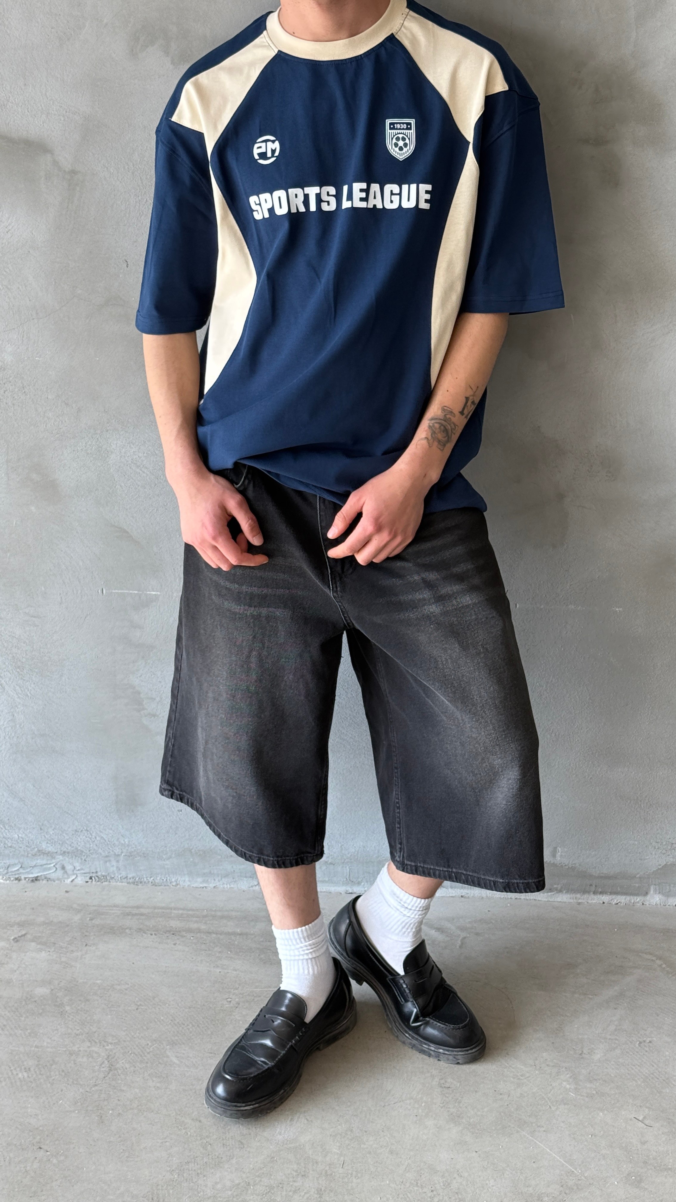 Lacivert Sports League Oversize Tişört 
